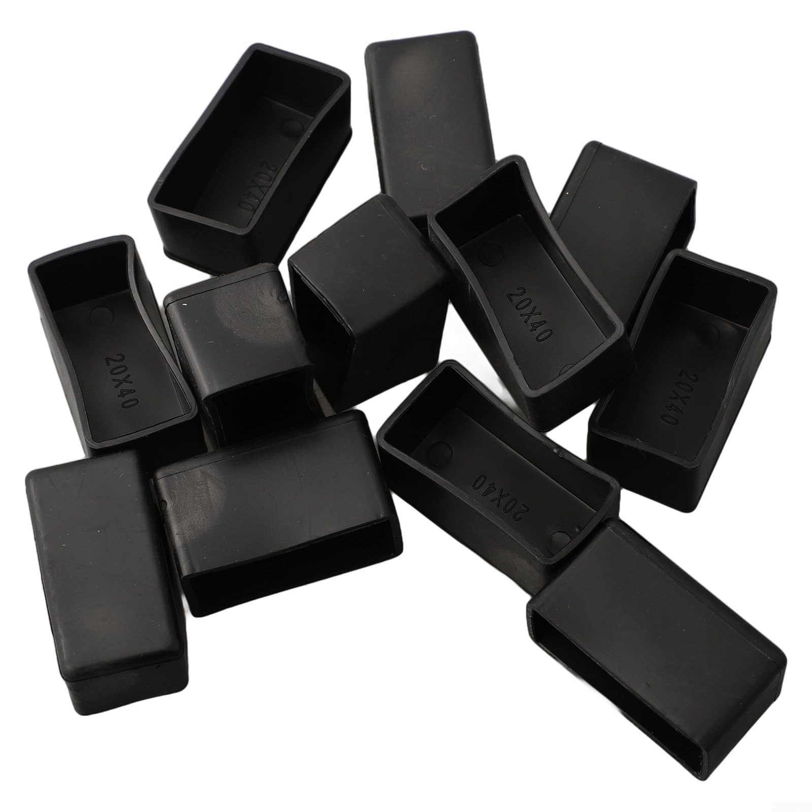 Set da 12 tappi rettangolari in gomma PVC per piedi di mobili, antiscivolo, per piedi di sedia, pattini protettivi per pavimenti in legno, 20 x 40 mm