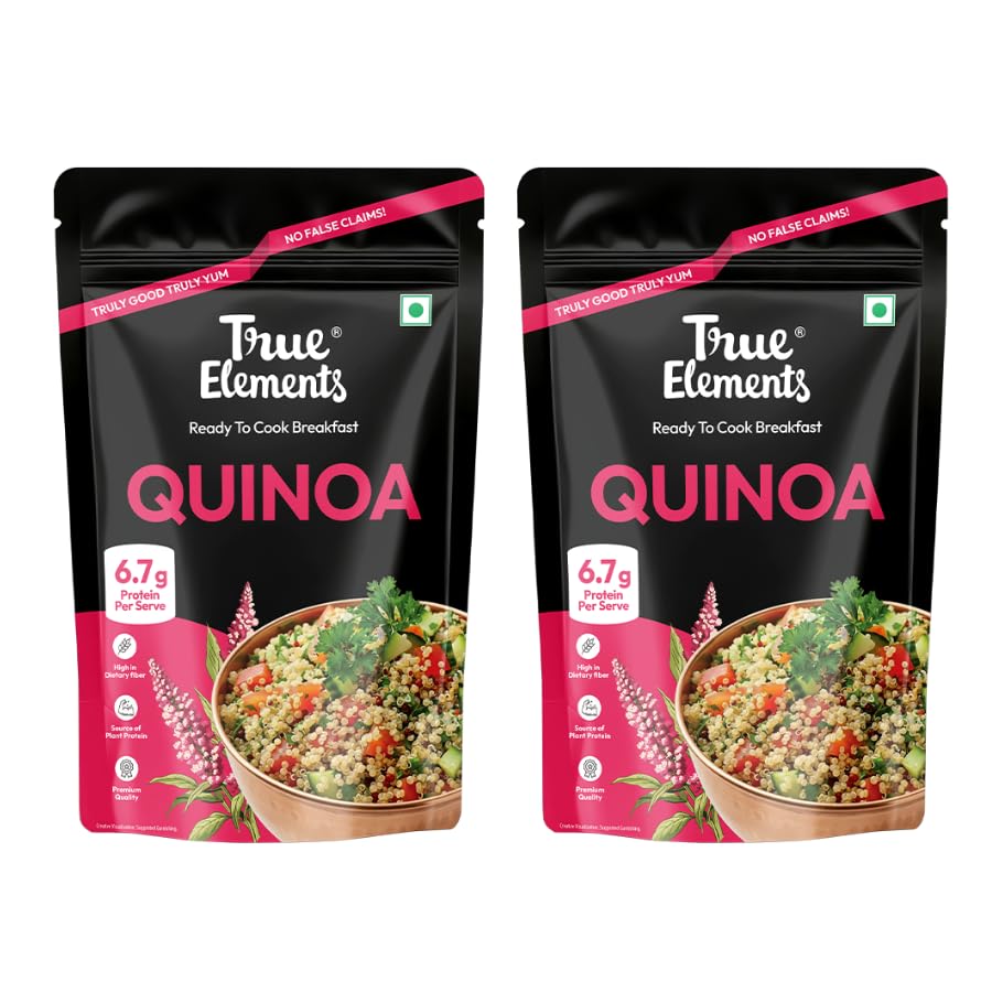 Image of True Elements Wholegrain Premium Quinoa 1kg Pack of 2 - Gluten Free Quinoa Seeds | 6.7g Protein per serve | 25 Servings | High Fibre Supergrain | Ideal for Salads, Bowls & Healthy Recipes