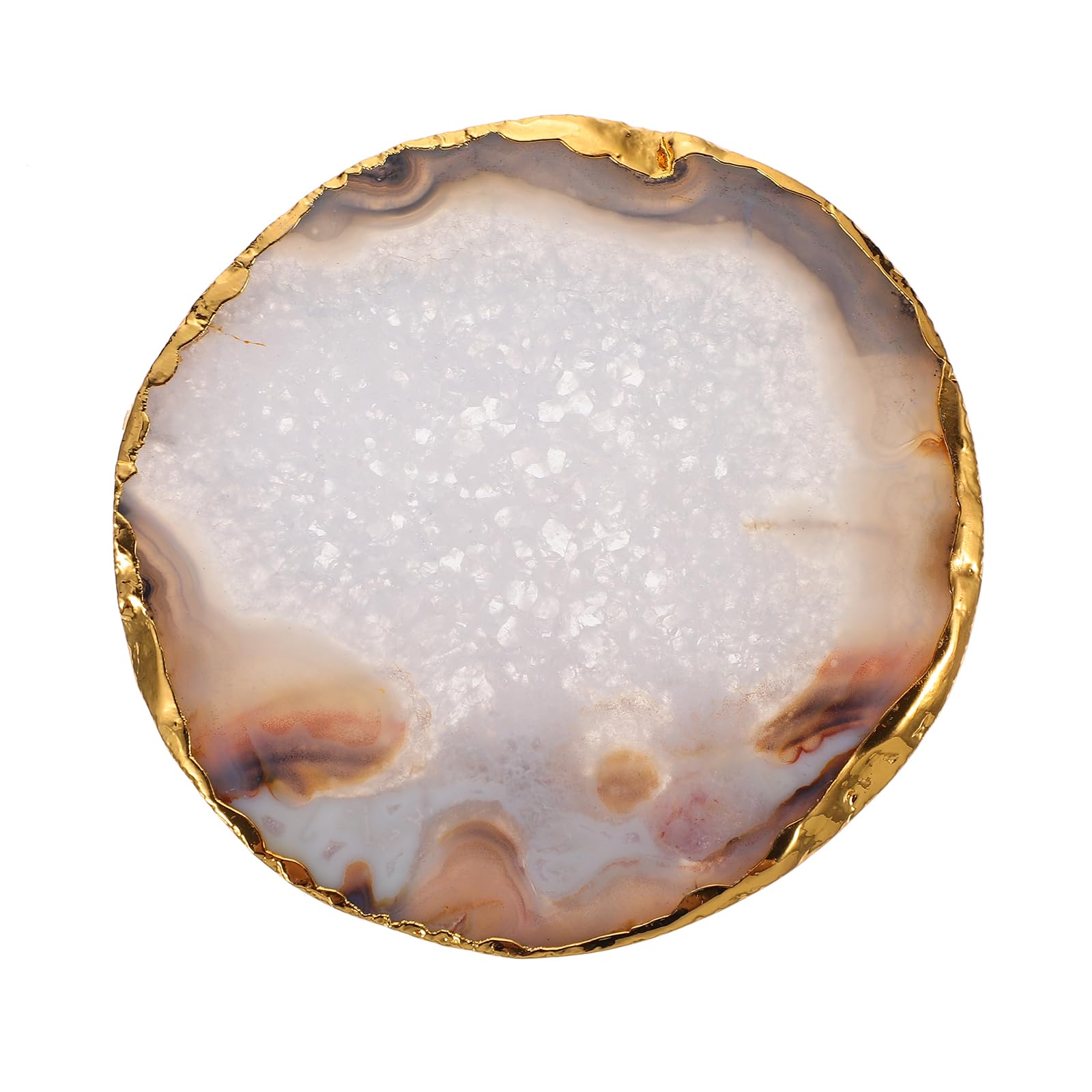 VOSAREA Grey Agate Coasters Natural Geode Stone Coasters Agate Slice Drink Coaster with Gold Rim Coffee Table Cup Mat for Home Bar Housewarming 8-10cm
