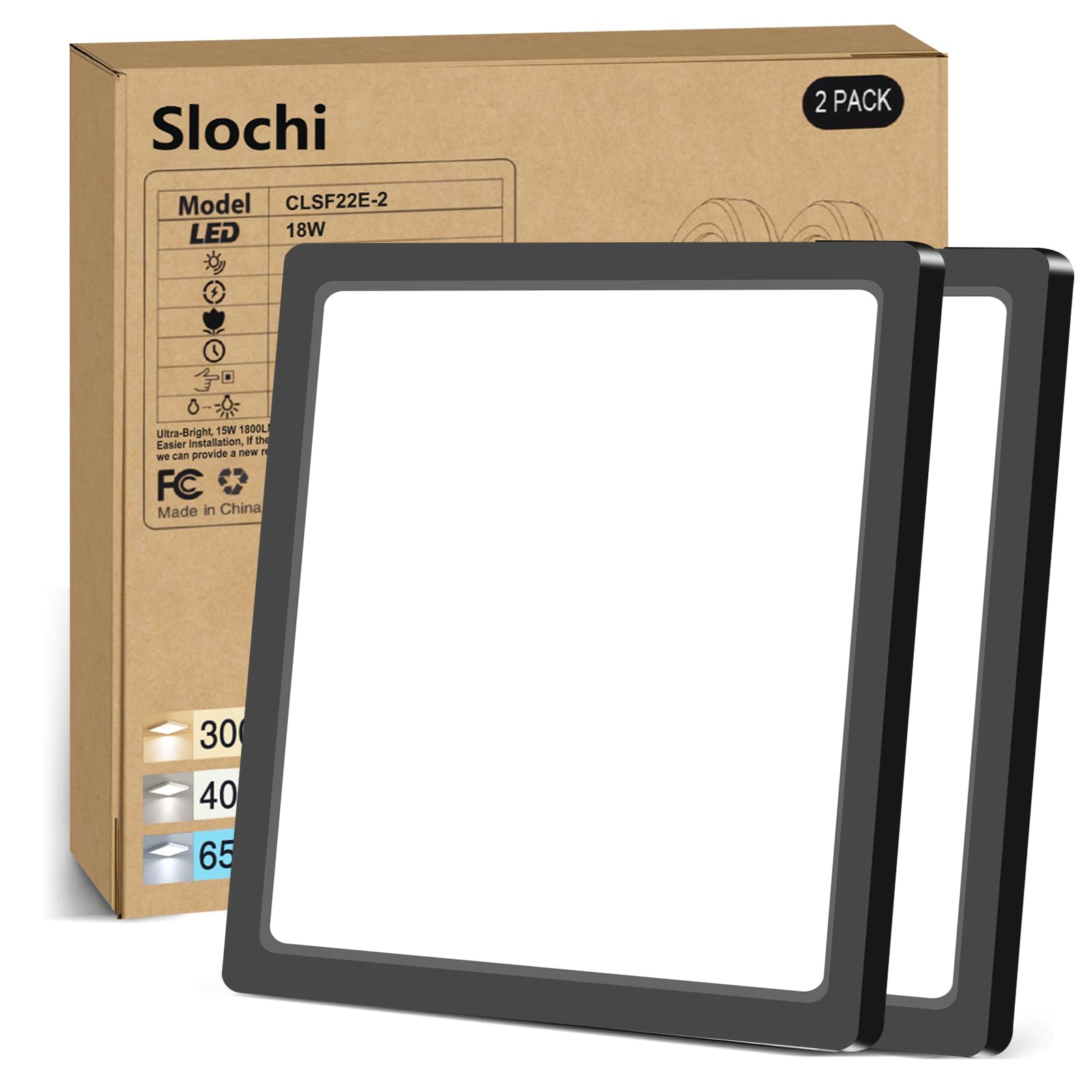 slochi 2Pack LED Ceiling Light, 3000K/4000K/6500K 3 Color Temperature, IP54 Waterproof Bathroom Light