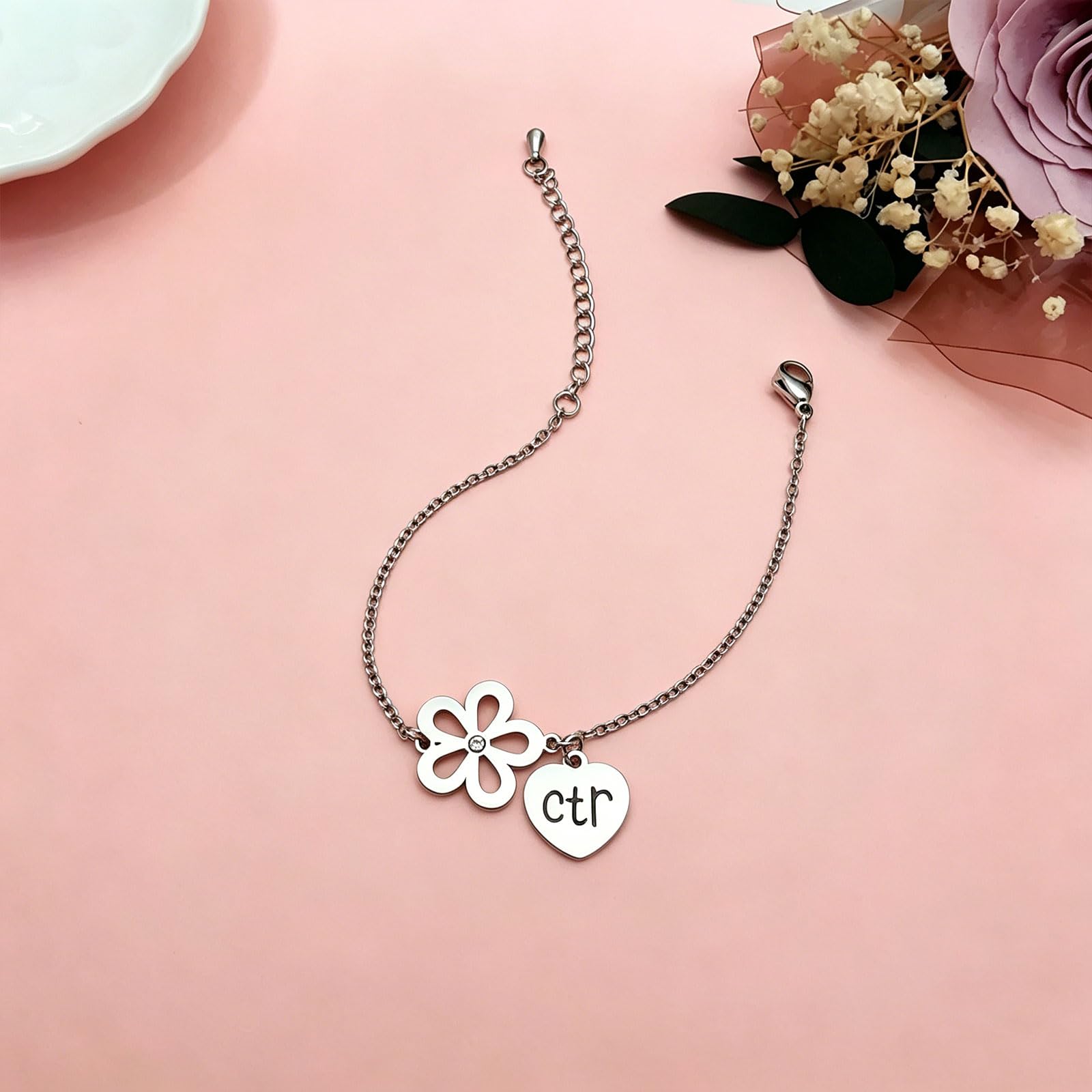 Choose The Right Bracelet-CTR Heart & Floral Pendant Latter Day Saints Jewelry Gift with Card for Women, LDS baptism Gifts