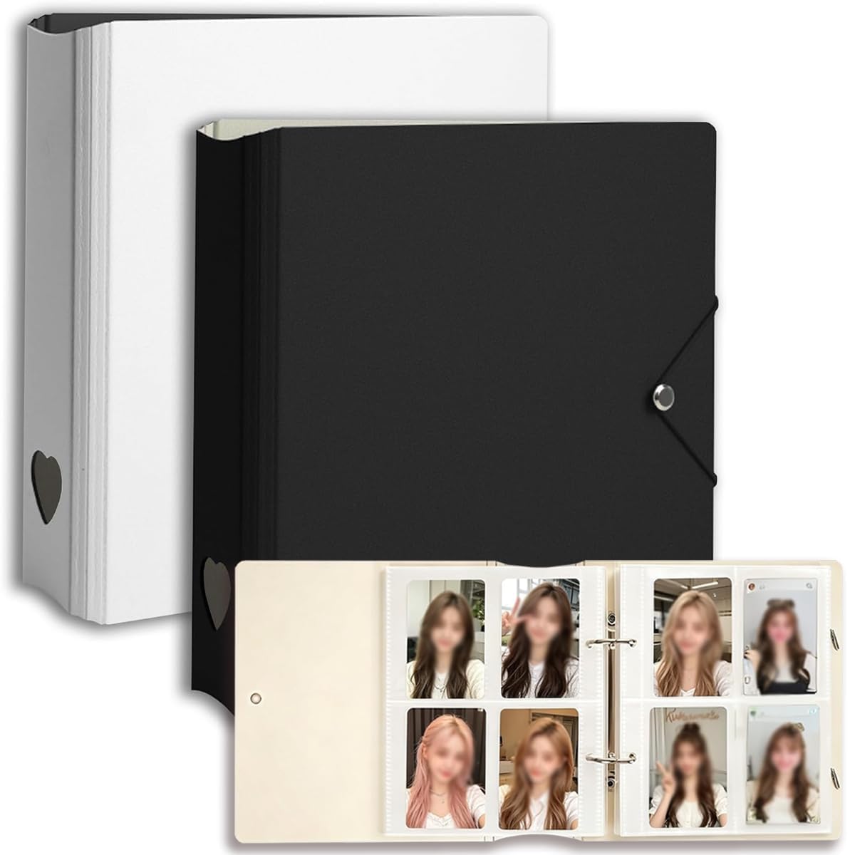 High Capacity Kpop Photocard Binder, 2 Pack, 25 Pages 100 Pockets Per Book, 3 Inch Photo Card Holder Album for Instax Mini, Polaroid, Trading Cards, ID Cards, Black & White