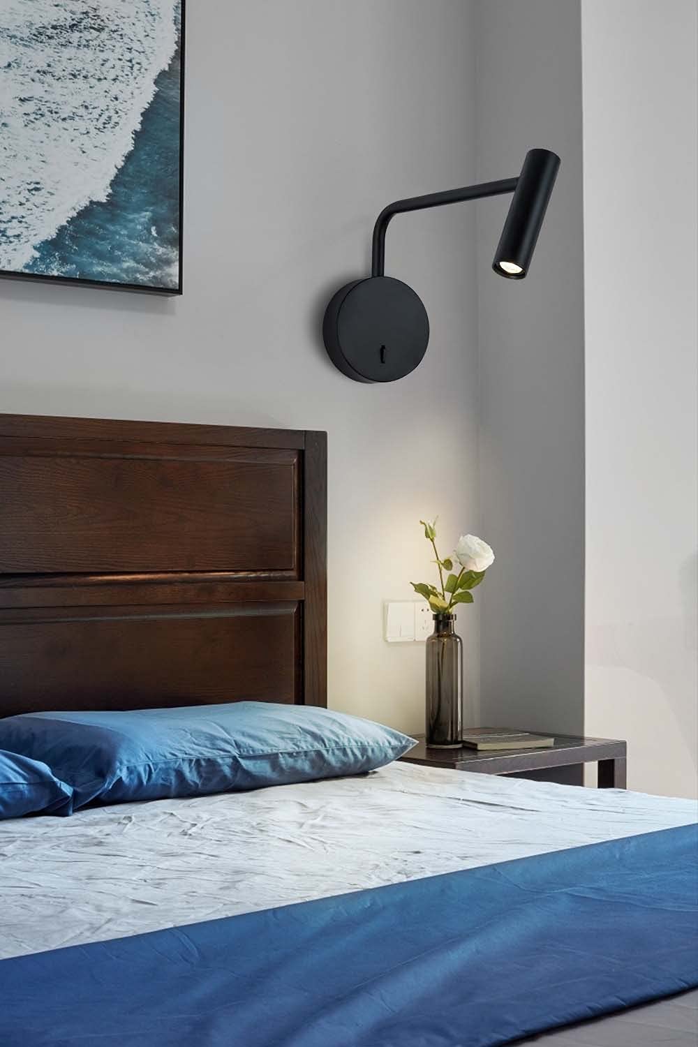 Generic Moderne Wandleuchte Wandleuchte mit Schalter, LED 3W Warmweiß Metall Schlafzimmer Nacht Leselampe, Wohnzimmer Korridor Wandhalterung,Schwarz