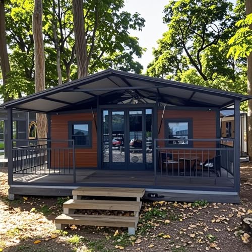 20FT/40FT Prefab Tiny Home to Live in for Adults Expandable Container House with 2 Bedrooms Movable Foldable Design Tiny Home Kit for Backyard Guest, Cottage or Permanent Living