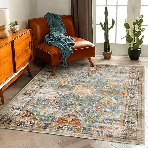 Area Rug 5'x7' Washable Vintage Traditional Floor Cover Foldable Thin Retro Kitchen Accent Indoor Distressed Non Slip Carpet for Bedroom Living Room