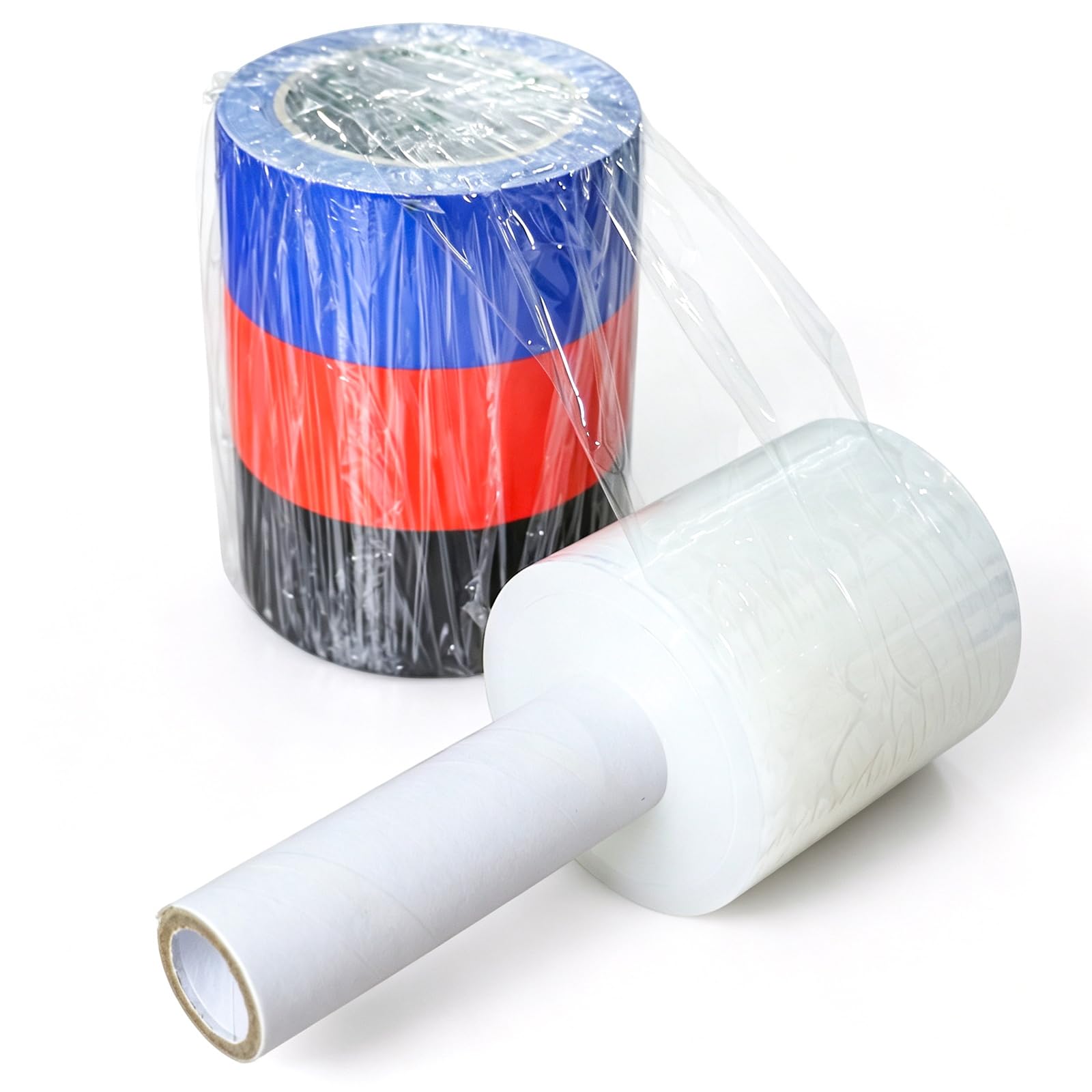 BOMEI PACK Pellicola estensibile in miniatura con maniglia, confezione da 4,10 x 305 m, pallet wrap trasparente autoadesivo, pellicola in plastica, retrattile per stoccaggio, imballaggio in movimento