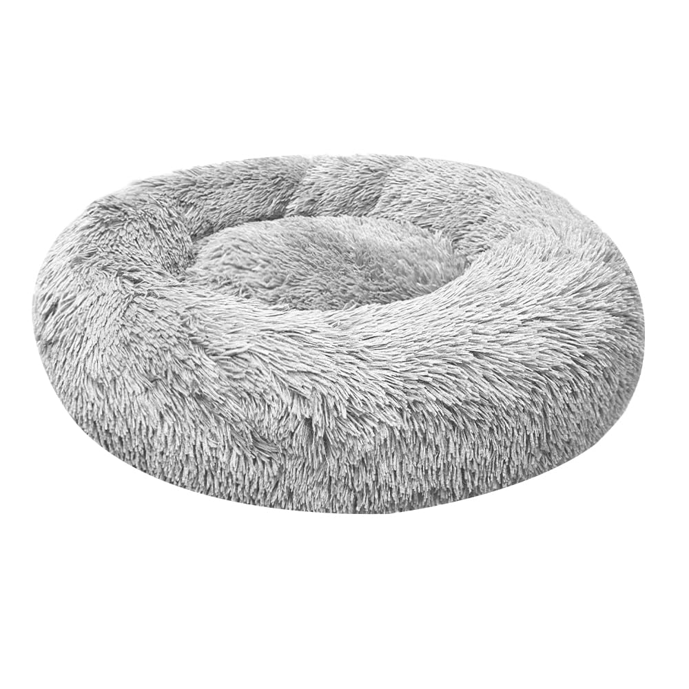 Cama Perro Grande, Cama Gato Invierno, Cama de Perro Grande Mediano Pequeños, Redonda Suave Peluche Antideslizante, Gris Claro