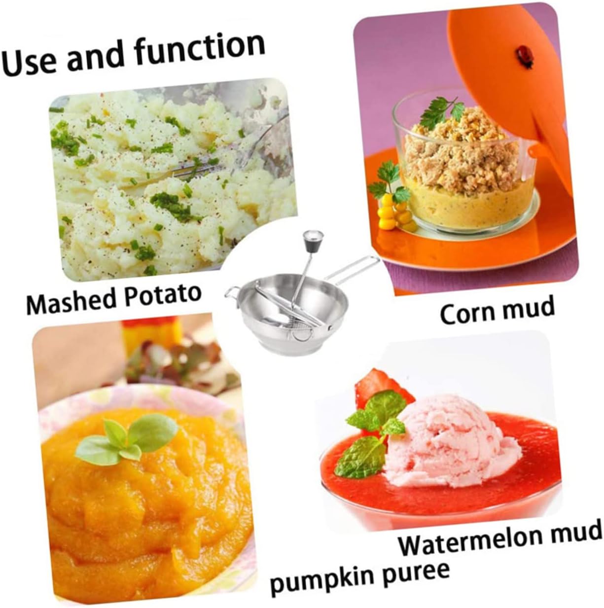 Stainless Steel Manual Food Ricer Handheld Tool for Pureeing Food Making Smooth Soups and Grinding Vegetables Rustproof Design Three Disks for Versatile Cooking Needs