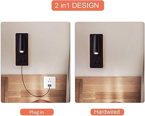 Miniatura 3 de Luces LED de pared de lectura para dormitorio, lámpara de pared nocturna con luz de fondo, apliques de pared ajustables con cable enchufable,