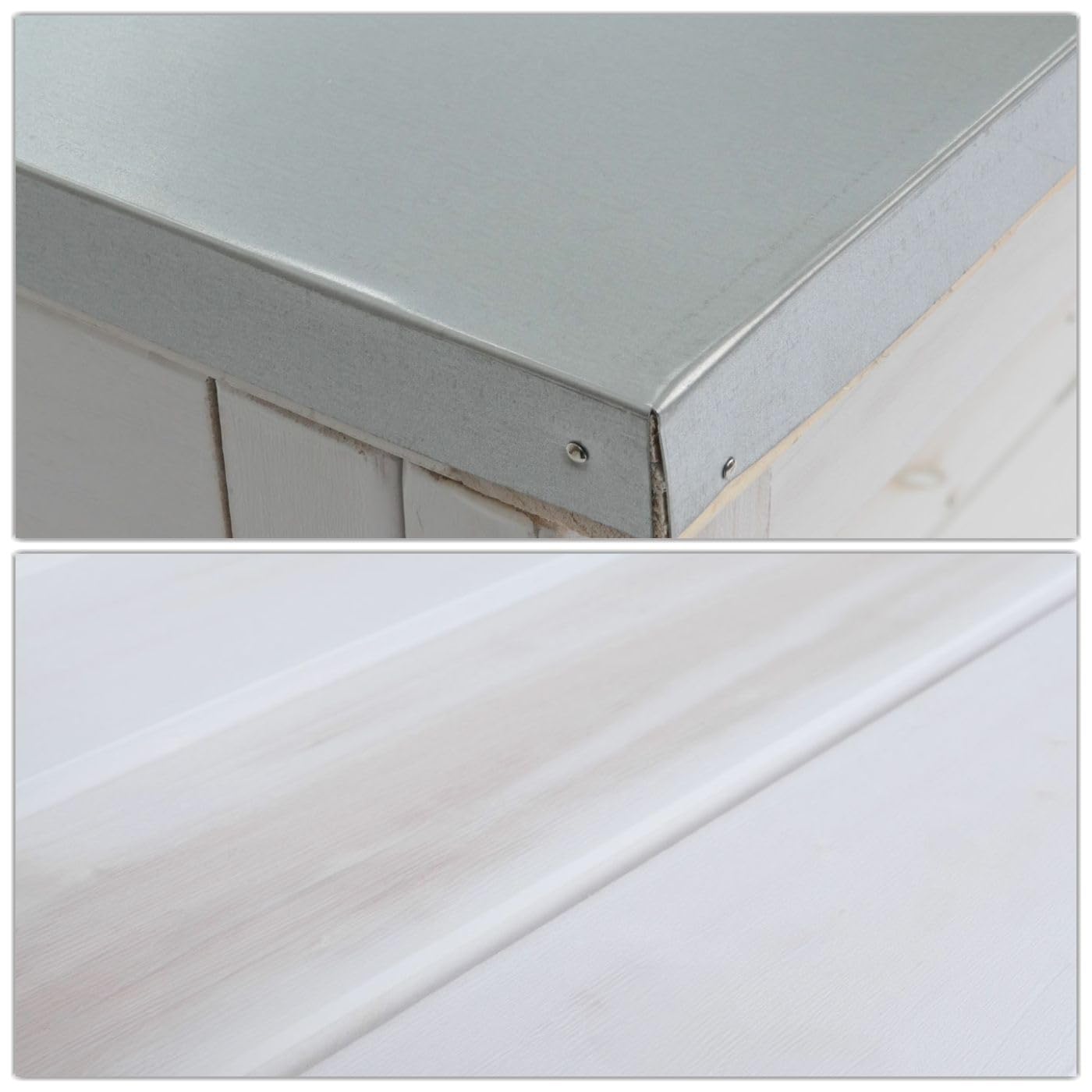 Mendler Tavolo giardinaggio piante HWC-N55, scaffale per fiori, piano zincato legno certificato MVG, 117x102x56cm - bianco