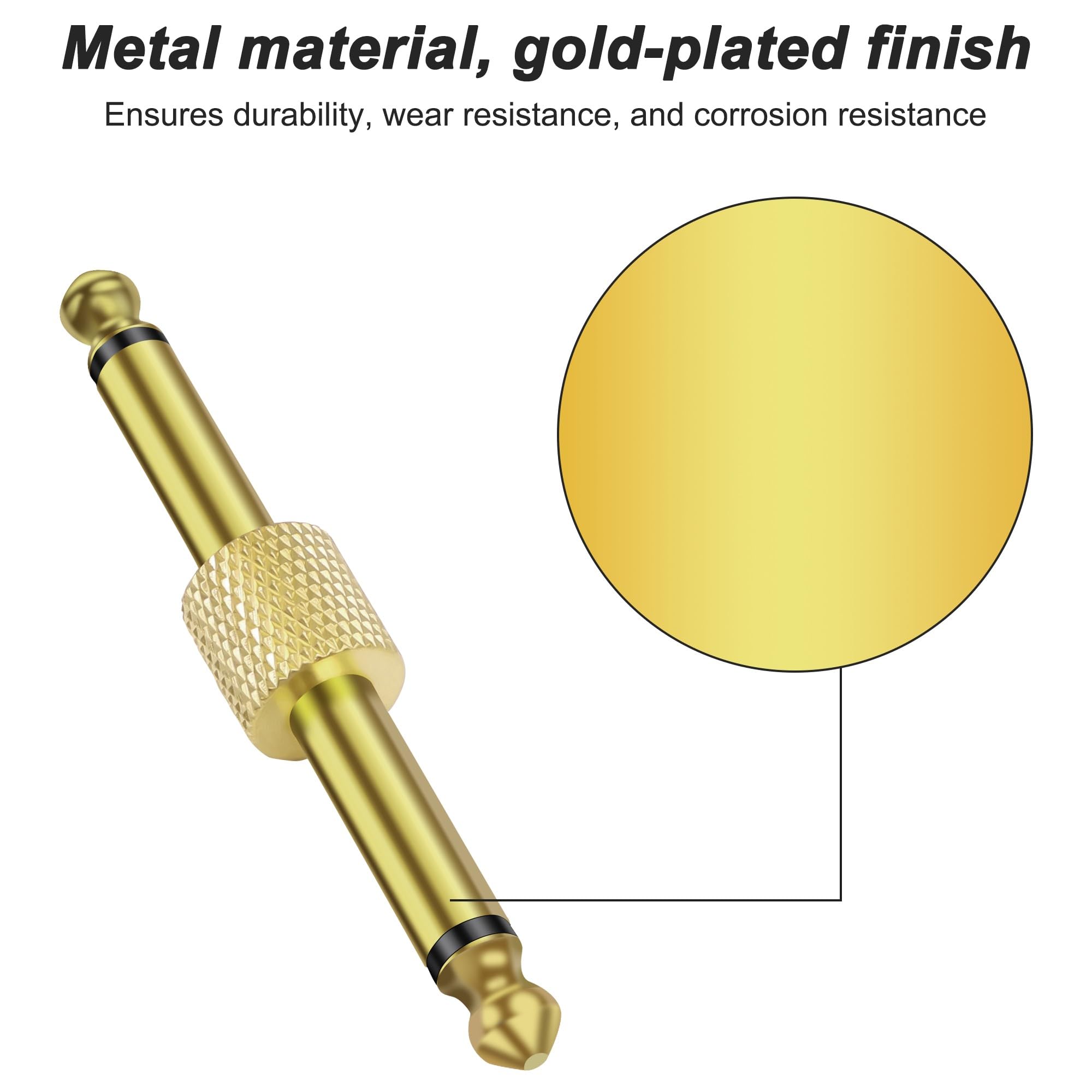 MEIRIYFA Guitar Pedal Patch Connector 6.35mm 1/4" Effect Couplers TS Mono Male to Male Adapter Audio Converter Connector for Electric Guitars Pedalboard (Gold - Image 3