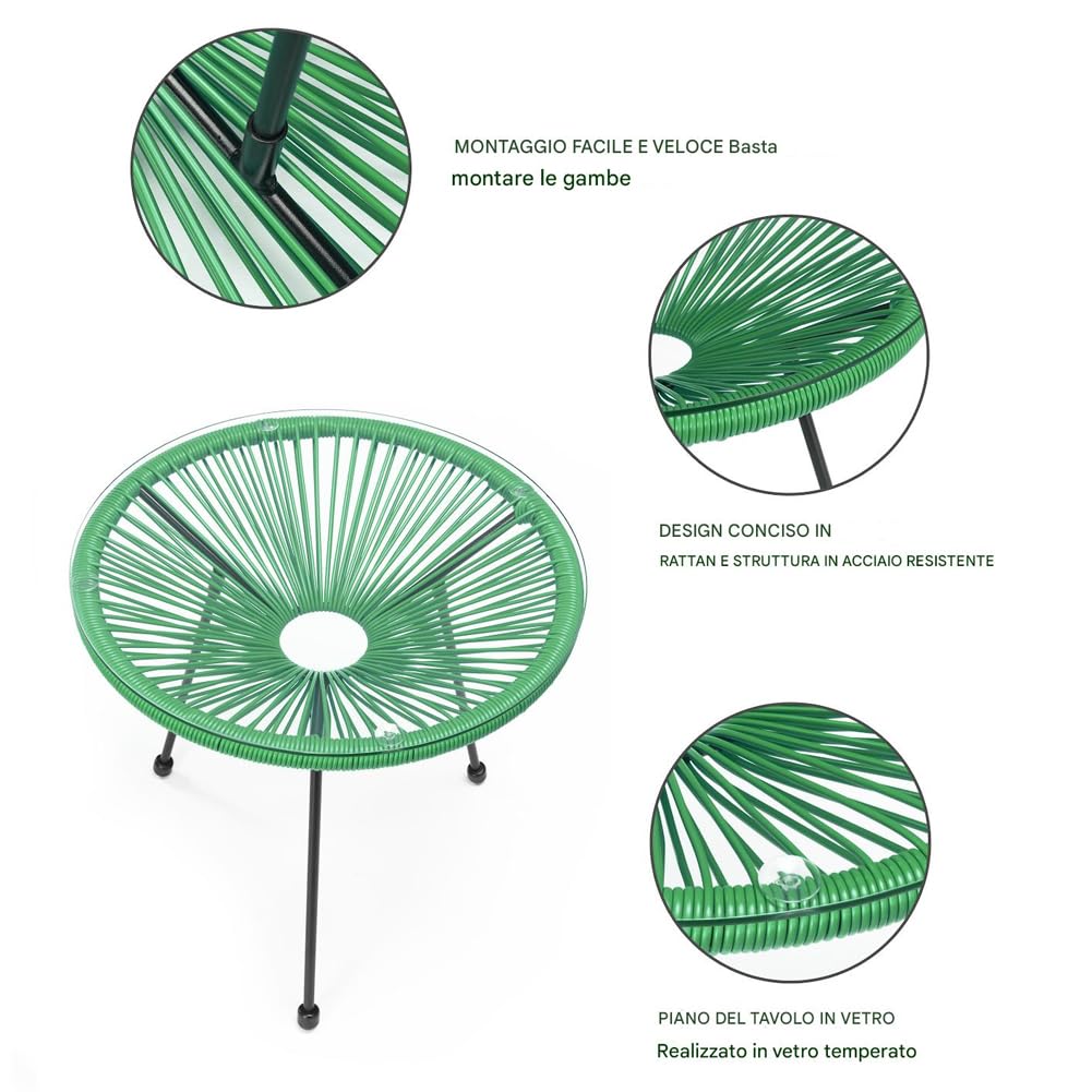Shally Dogan Set Conversazione Giardino Polyrattan 2 Posti Tavolino Freddy Verde Menta
