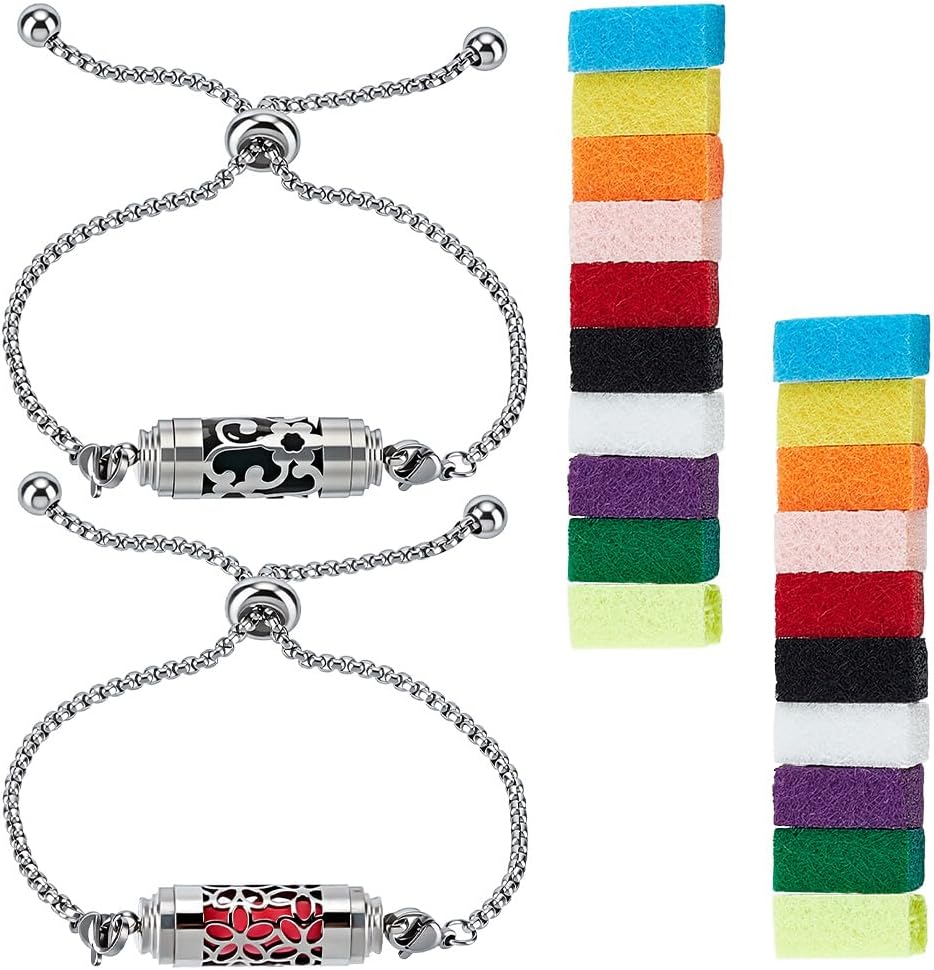 2 Pulseras Difusoras de Aceites Esenciales con 20 Almohadillas