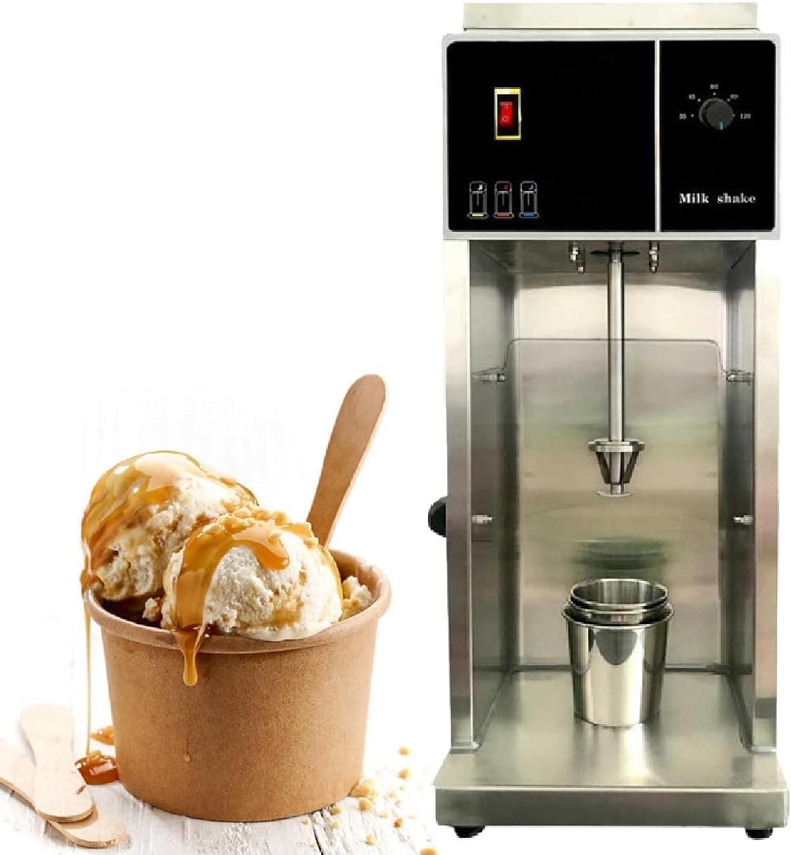 WLYPE Commercial Milkshake Ice Cream Mixing Machine, F.Rozen Yogurt Blending Machine, Stainless Steel Ice Cream Maker, Customizable with Any Flavor of Ice Cream
