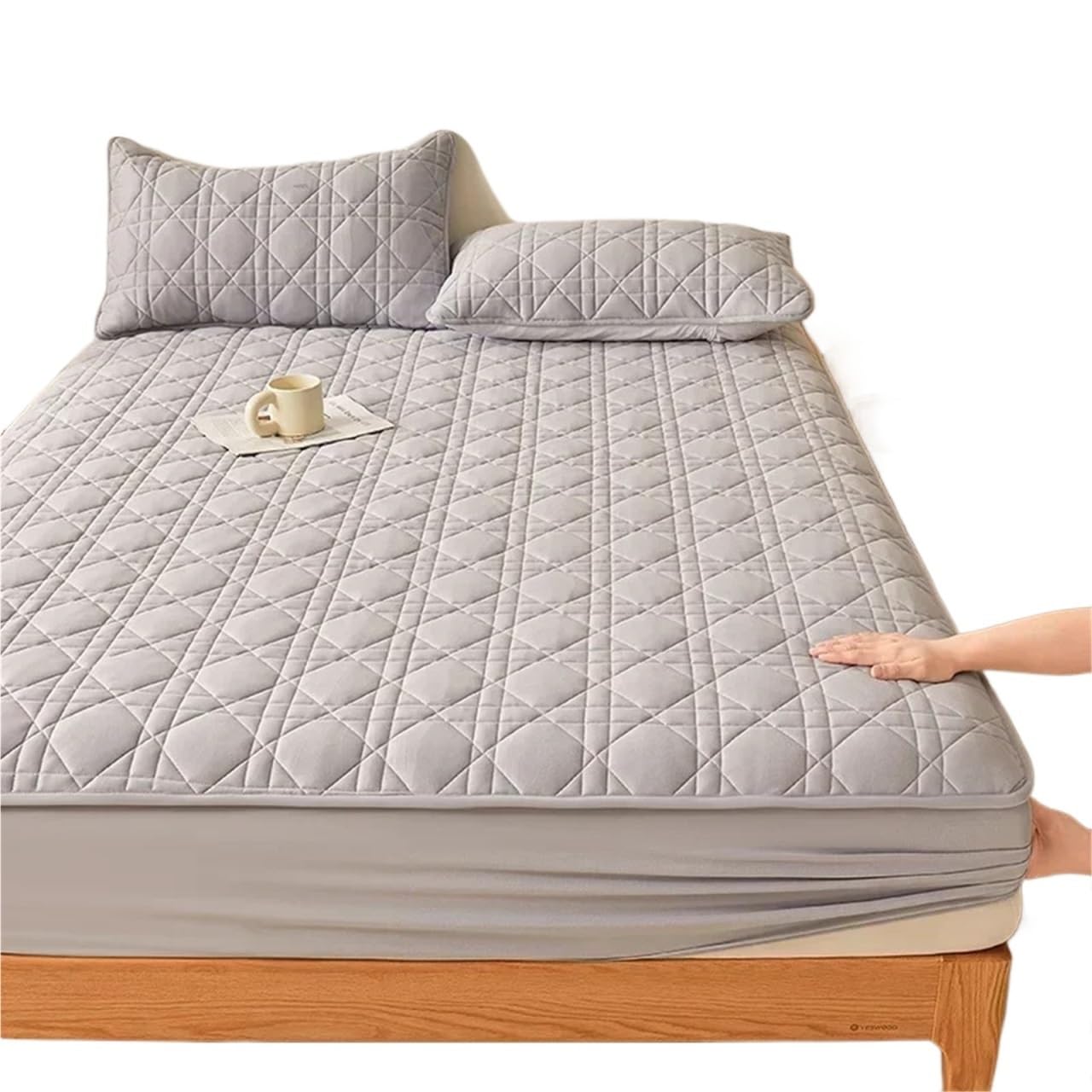 Funda de colchón de algodón Impermeable sin Funda de Almohada (Gris, 180x200cm (71x79 in))