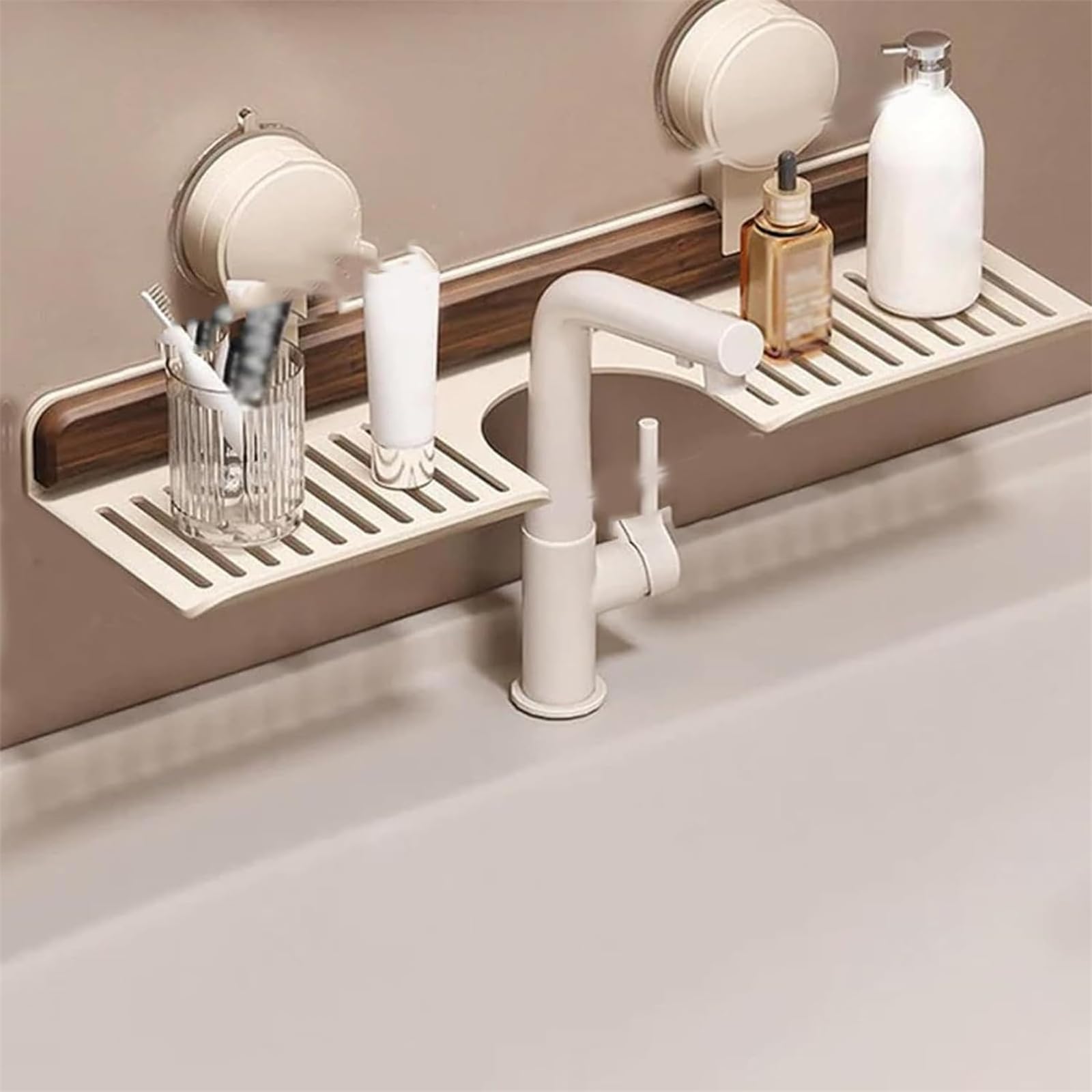 Étagère de salle de bain à ventouse – Support de rangement mural sans perçage pour éponge et savon, étagère amovible sur le comptoir du robinet