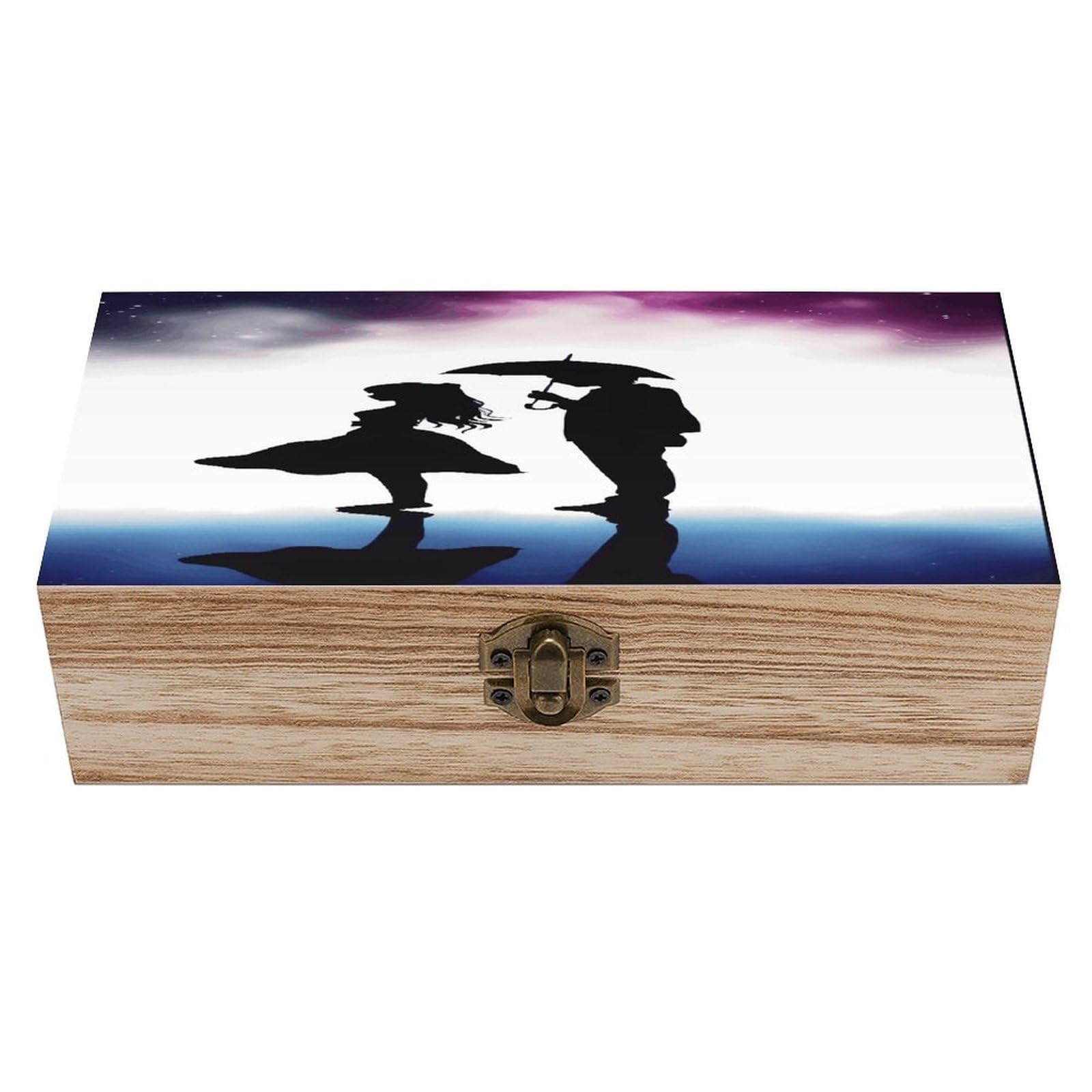 VstaDank Anime Lovers Silhouette Wooden Storage Box Wooden Keepsake Box with A Hinged Lid Fashion Memory Treasure Boxes Decorative Jewelry Case for Crafts Photo Home Decor Wood Gift Box