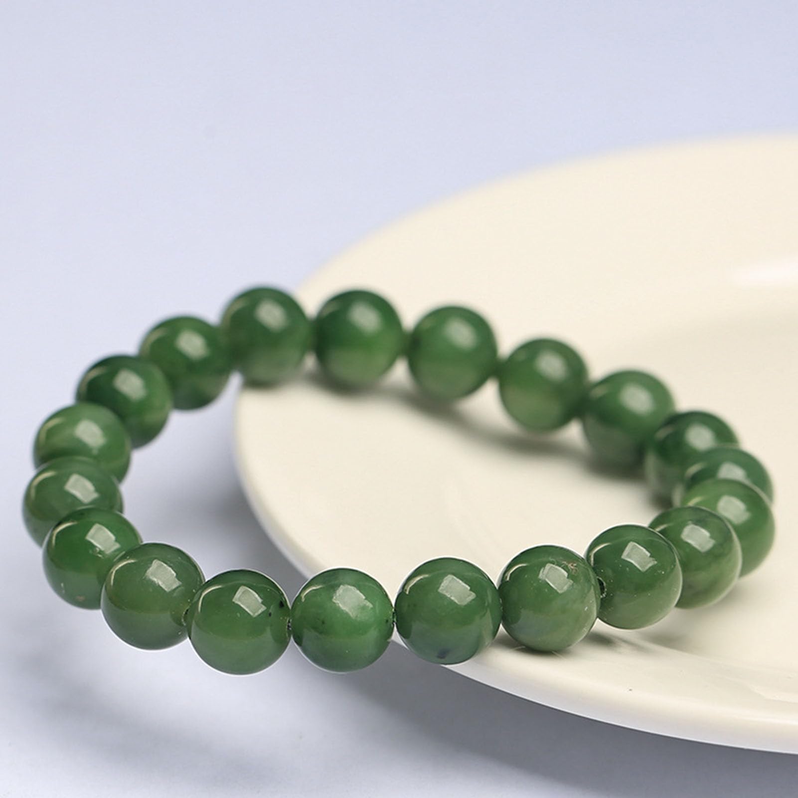 Ricchezza Guarigione Bracciale Jadeíta Donna Prosperità, Fengshui Fatti a Mano da Uomo Braccialetti Elastici Elasticizzati con Pietre preziose Naturali Perline di Pietra Rotonde,9MM