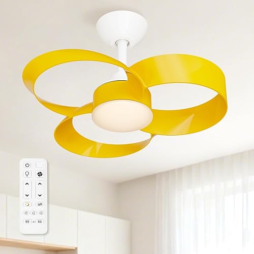 FANX Ventilador de techo de 22 pulgadas con luz y control remoto, motor de CC silencioso, LED regulable, control reversible de 3 velocidades,