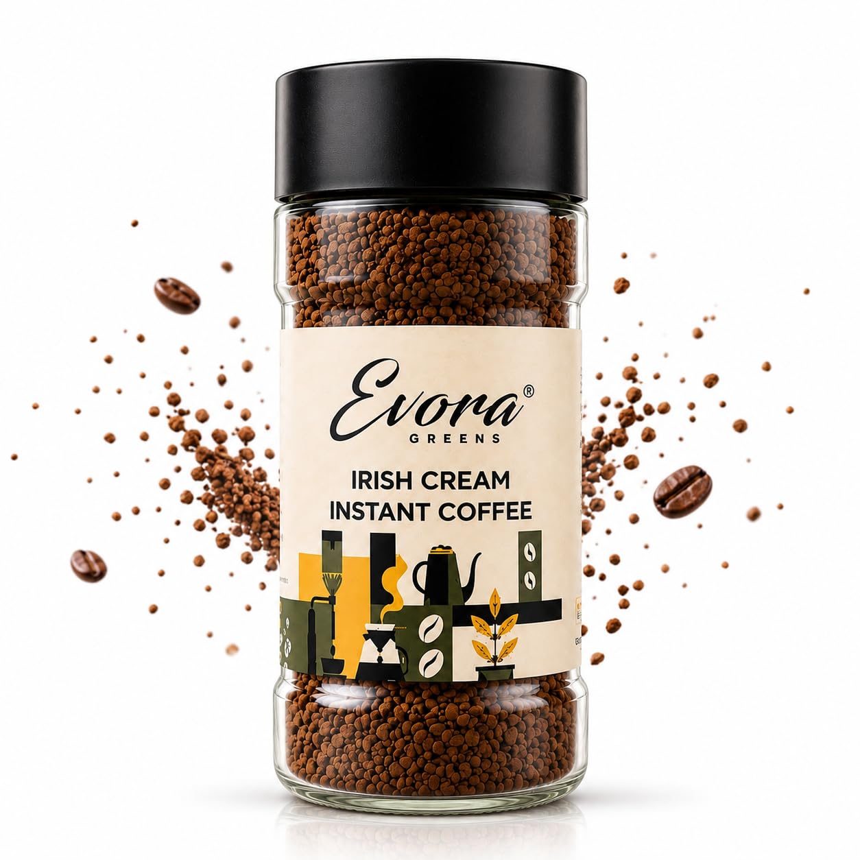 Evora Greens Irish Cream Instant Coffee, Soluble Coffee Powder, Arabica & Robusta Blend, 100 grams-image-20