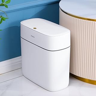 Trash Cans for Bathroom with Lid | Small Plastic Trash Can | Small Waste Basket with Lid 14L | 3.7 Gallon Slim Bathroom Garbage Bin for Kitchen, Office, Living Room, RV