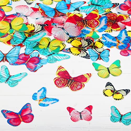 Wafer Butterfly Cupcake Toppers 3D Colorful Butterfly Cake Decoration Realistic Butterfly Dessert Decoration For Birthday Party Wedding Food Decorations Mixed Size (320 Pieces) #TOP2