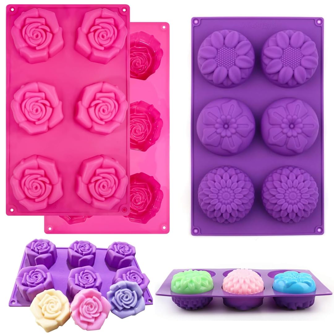 Skytail 6 Cavity Mixed Flower Sunflower & 6 Cavity Rose Silicone Soap Moulds for Making Homemade Crafts Flower Shape Soap Shower Bath Bombs Chocolate Cake Pops Muffin Pan Jelly Cupcake Dessert Molds-image-43