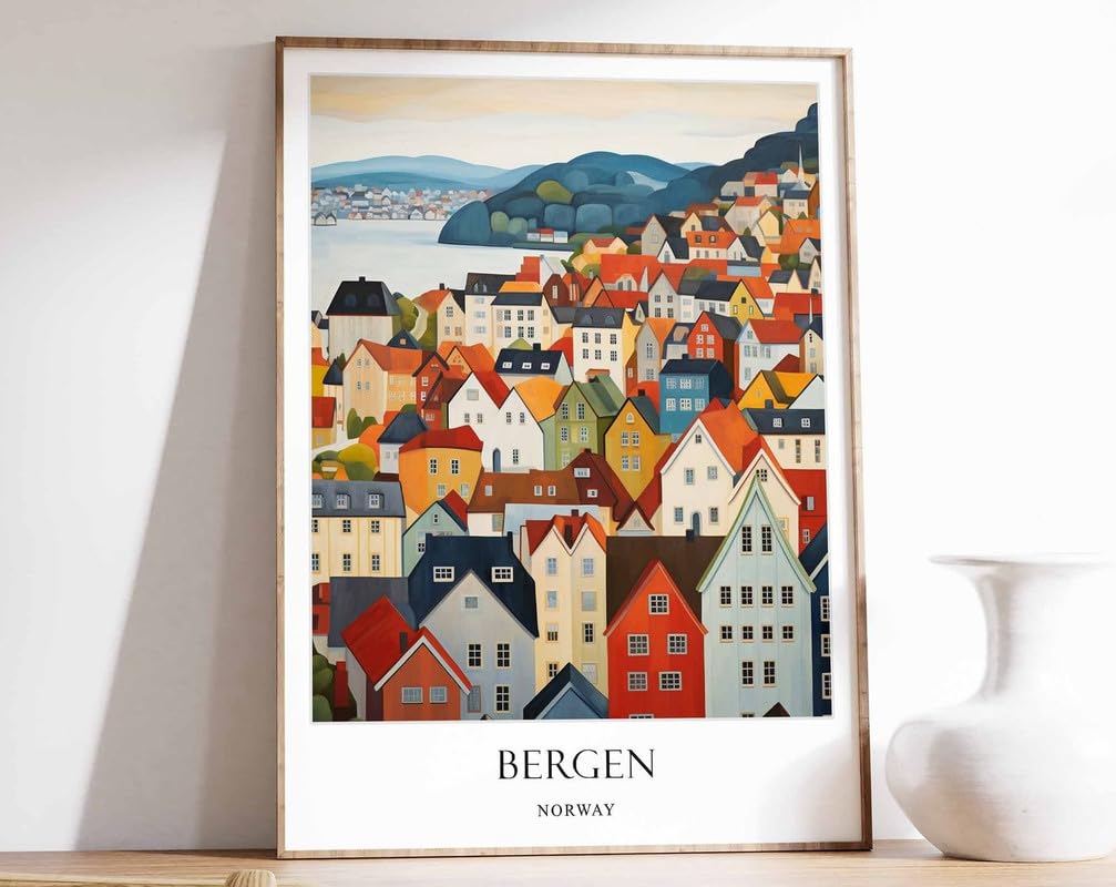 1 Bergen Poster Norway Poster Scandinavian Poster City Poster Travel Poster Wall Art Home Deco A2 Poster on Canvas - Wall Art Home Decor Movie Poster Canvas Film Cinema Retro Vintage Cult Classic Nos