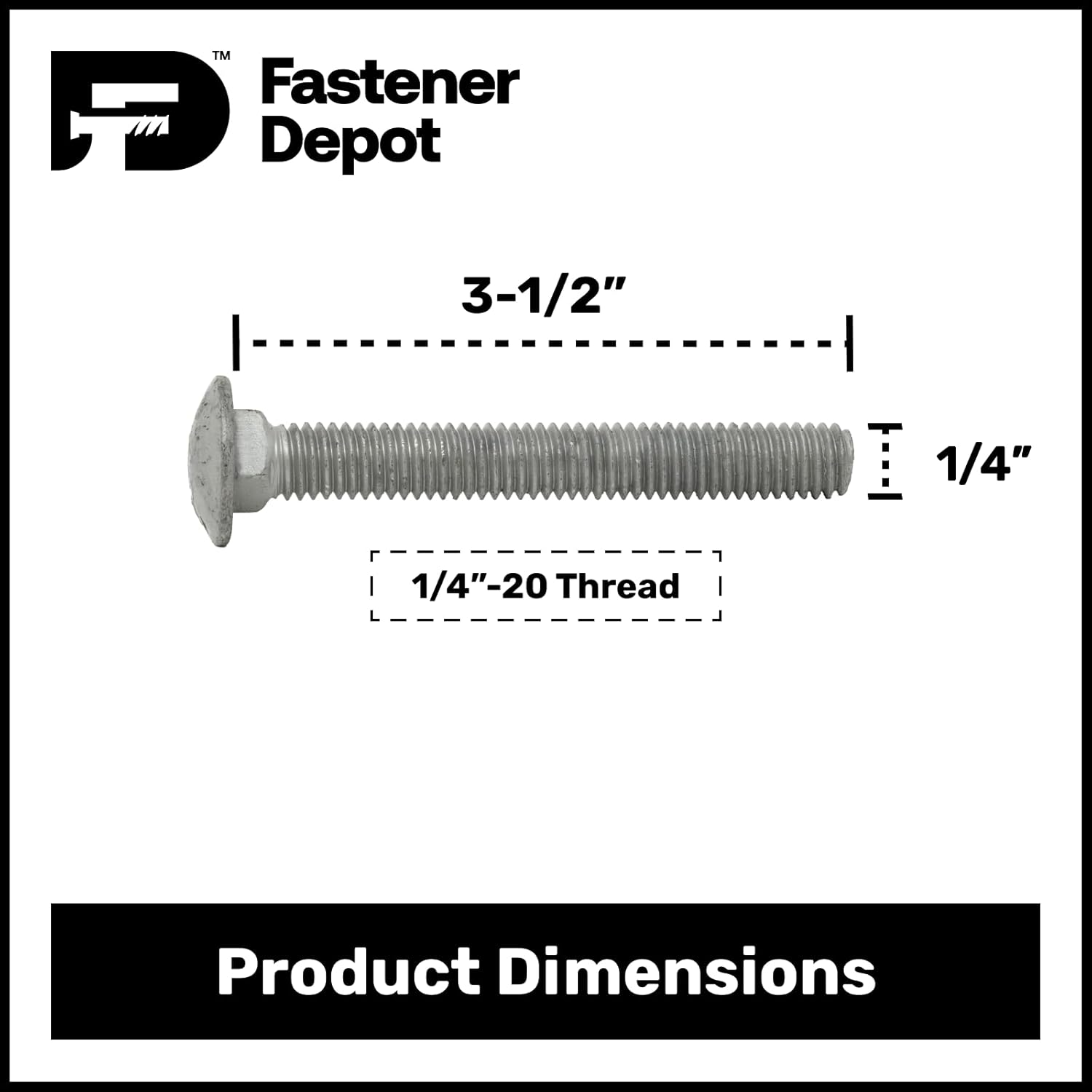 1/4"-20 x 3-1/2" (100 Pack) Galvanized Carriage Bolt Kit Grade 307A, Includes 1/4"-20 Hex Nuts (100 pcs), Hot Dip Galvanized for Exterior Use by Fastener Depot