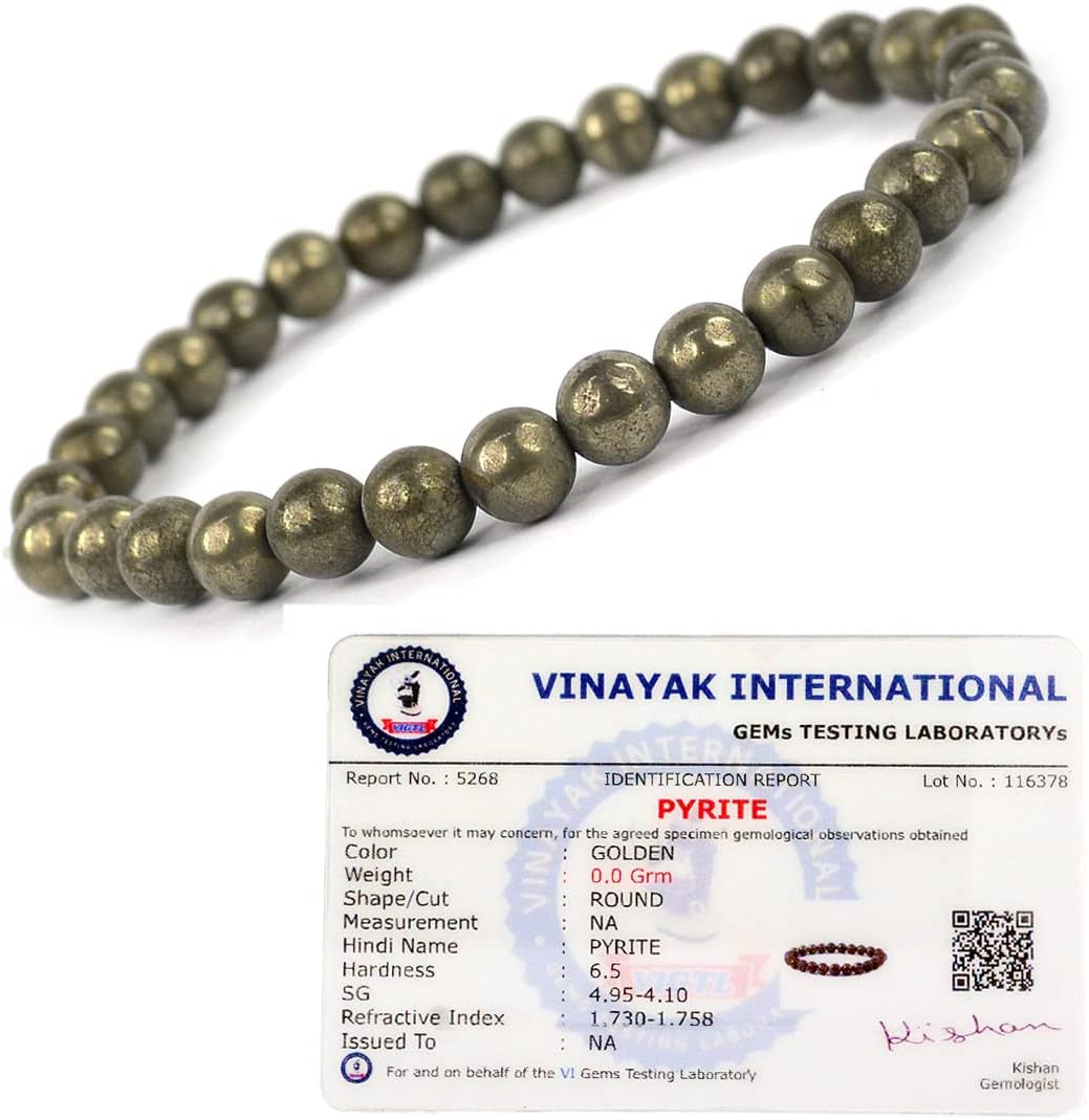 Certified Pyrite Bracelet Reiki Healing Crystal Stone 6mm Bracelet, Charged By Reiki Grandmaster & Vastu Expert For Unisex Adult, Standard, Natural Crystal Stones, Pyrite