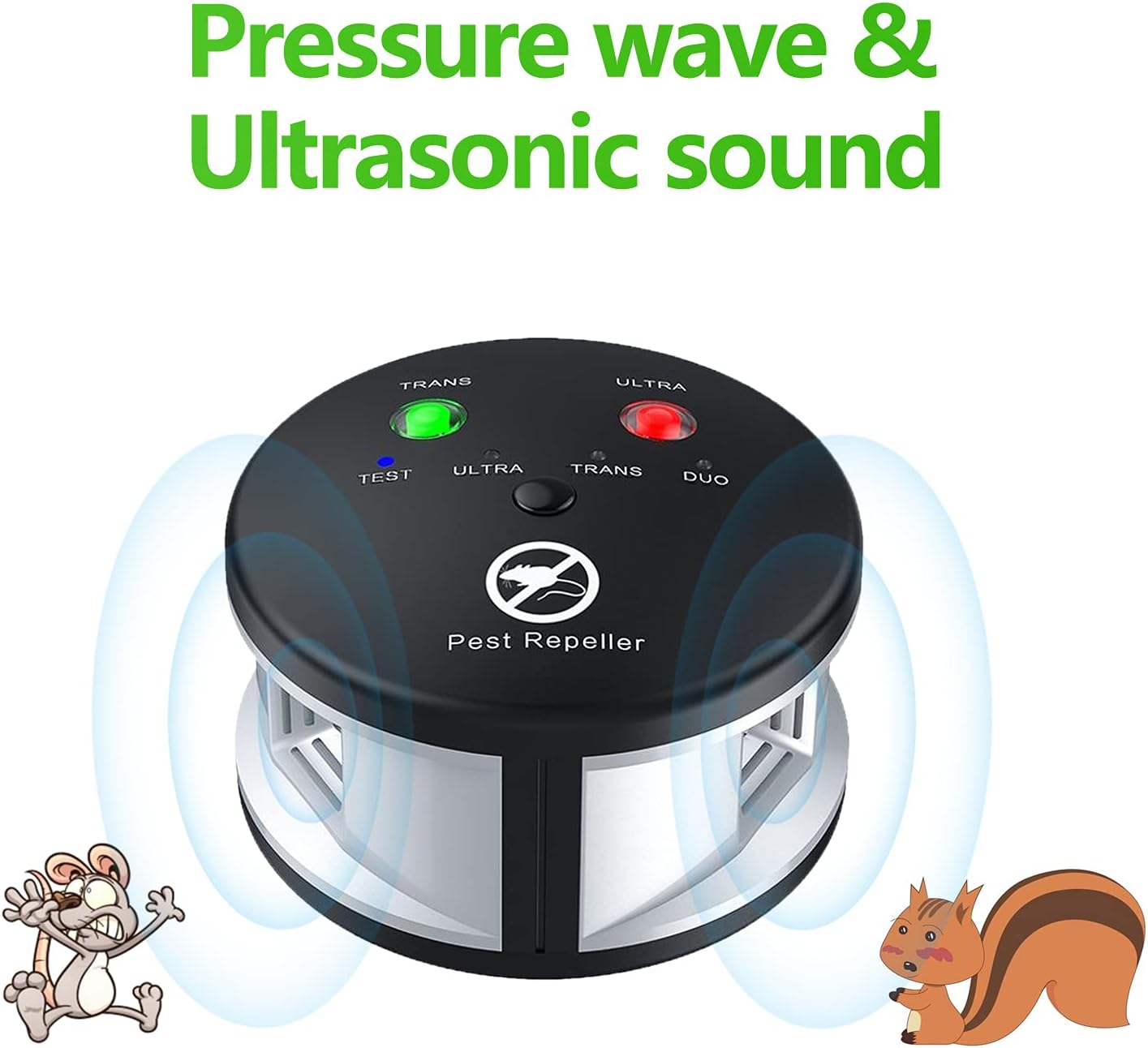 EUOCT 360° Squirrel Rodent Repellent Ultrasonic, 3 in 1 Pressure Wave Repellant for Indoor, for Home, Office, Kitchen, Warehouse, Hotel, Basement or Any Indoor Areas. (Black) : Patio, Lawn & Garden