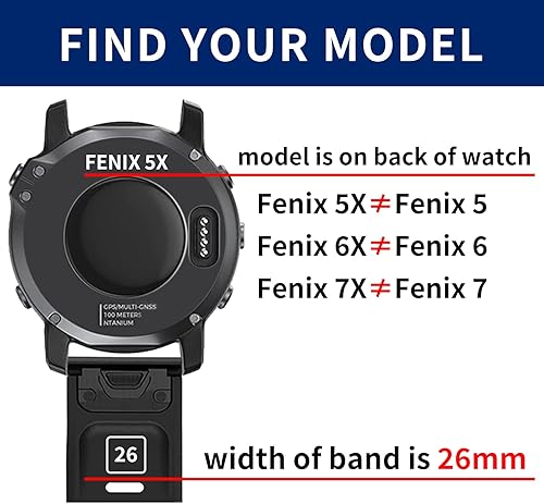 Miniatura 6 de Correa de reloj compatible con Garmin Fenix 5X, correa de repuesto de silicona suave de 0.86 pulgadas para Garmin Fenix 5XFenix 5X PlusFenix 6XFenix