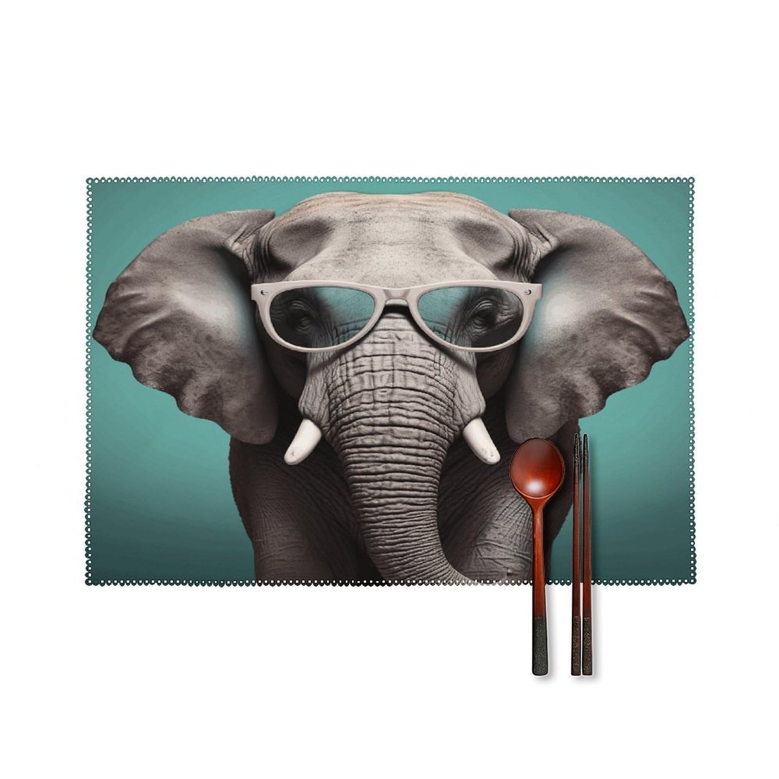 Fodpand Style Elephant With Glasses Placemats Set Of 4 Place Mats Table Mats