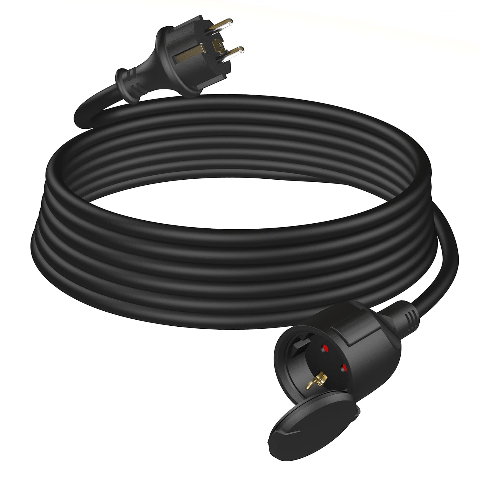 Cable alargador exterior de goma, 20 m, cable de alimentación con enchufe Schuko para exteriores, IP44, extensión de cable H05RR-F 3G1,5 mm² con tapa protectora, cable eléctrico exterior, 3500 W
