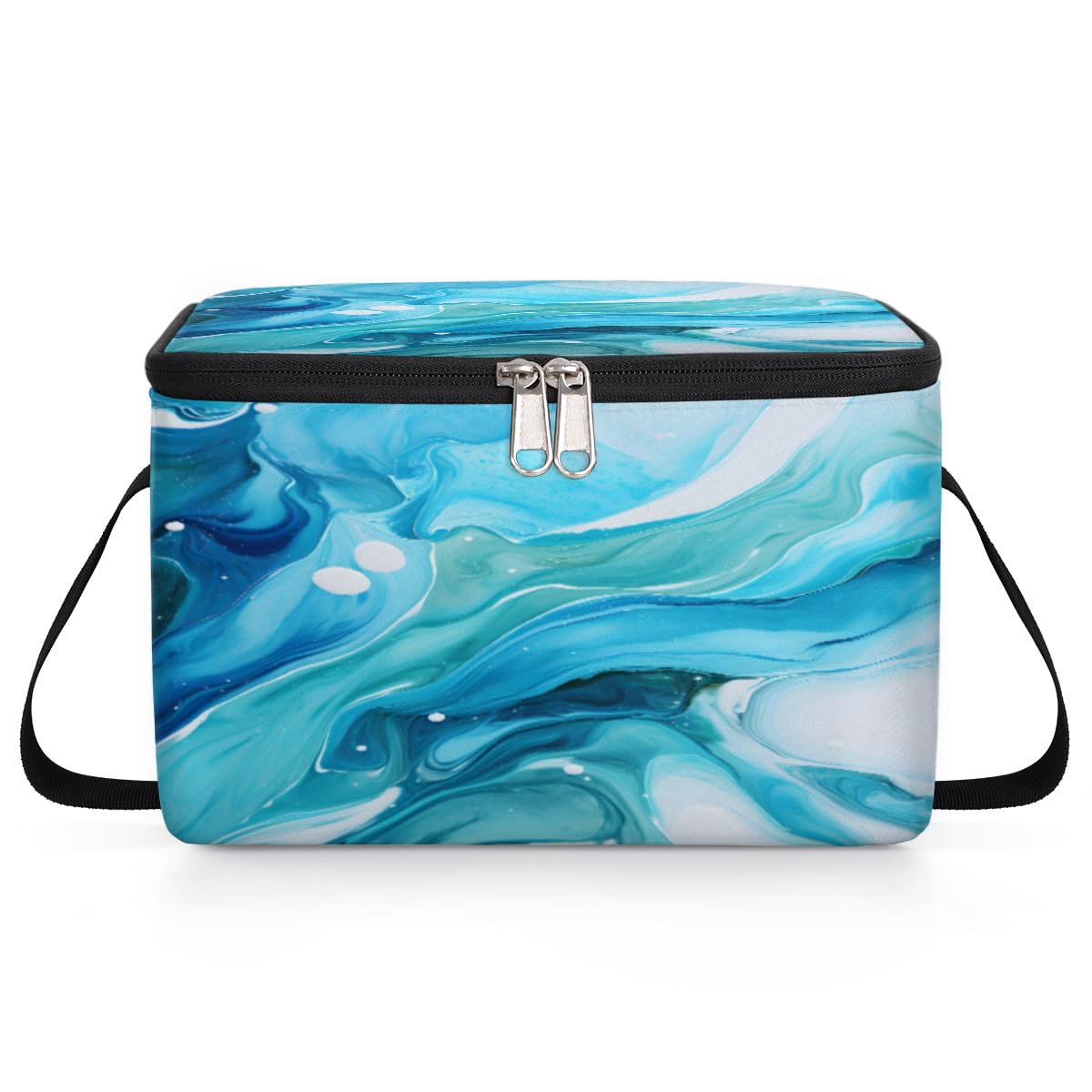 GzLeyigou Liquid Texture Blue Lunch Bags for Women Men 9 Cans, Hot & Cold Food Delivery Bag Insulated Grocery Bag Insulated Lunch Box Marbling Pattern Cooler Bag for Office Work Picnic Beach