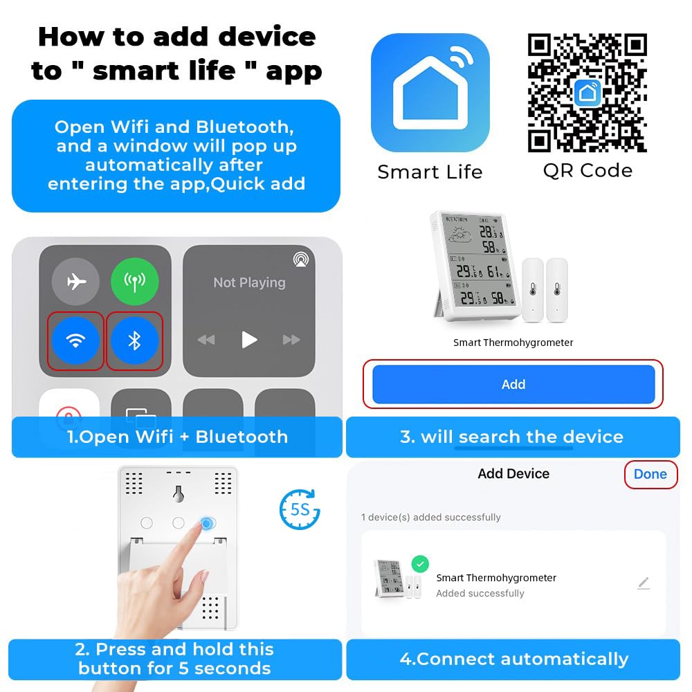 Kits de sensores de temperatura Wi-Fi, kit de termómetro e higrómetro inteligente TUYA con 2 sensores inalámbricos, monitor inteligente de temperatura y humedad con notificaciones en la aplicación