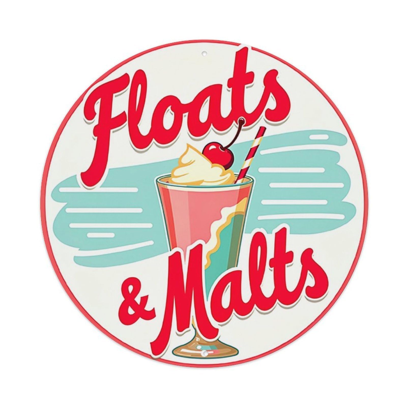 Floats And Malts Drink Sign Tin Sign Metal Poster Vintage Metal Signs for Home Man Cave Bar Cafe Kitchen laundry room Wall Decorations Gift 8x8Inch