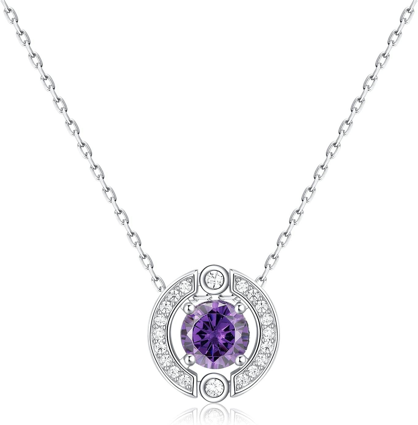 Birthstone Halo Necklace for Women Sterling Silver Platinum Plated Sparkling Gemstone Round Cut Solitaire Pendant Cubic Zirconia Necklaces Clear Crystal Meaningful Jewelry Gifts for Women Teen Girls