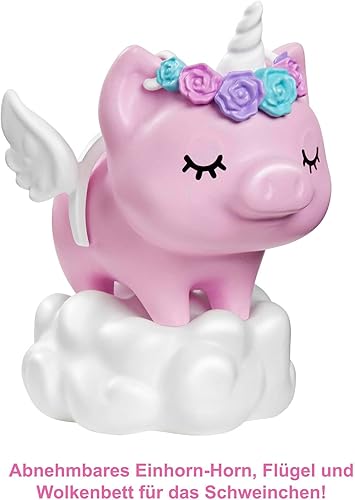Vista 5 de Barbie Muñeca extra y accesorios con pelo rizado rubio con rayas rosadas en un abrigo rosa esponjoso con unicornio y cerdo para mascotas