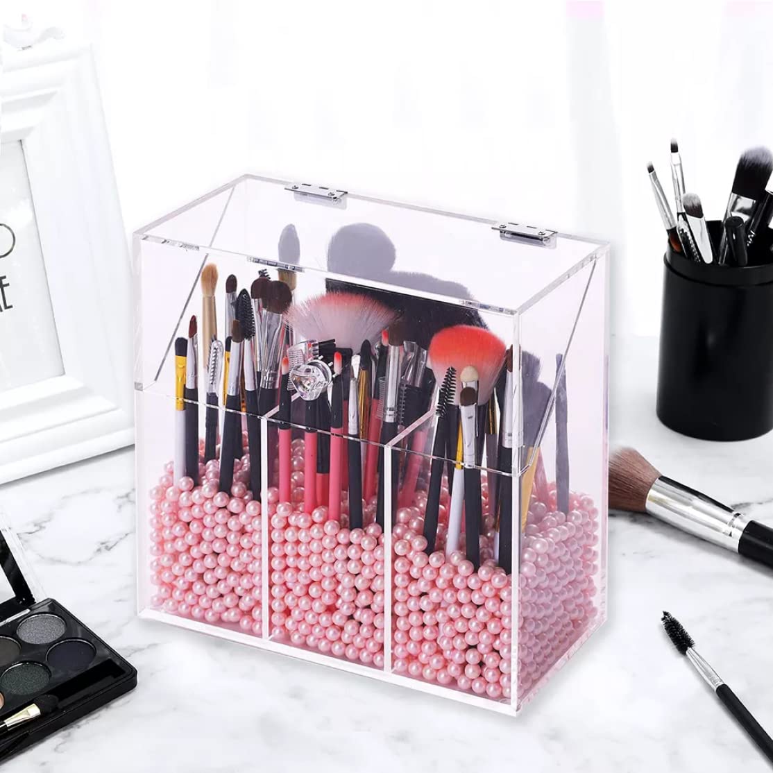 Jorzer Porta del pennello per trucco Porta del pennello cosmetico acrilico con coperchio Clear Cracking Brush Organizer Castolio di stoccaggio della spazzola cosmetica
