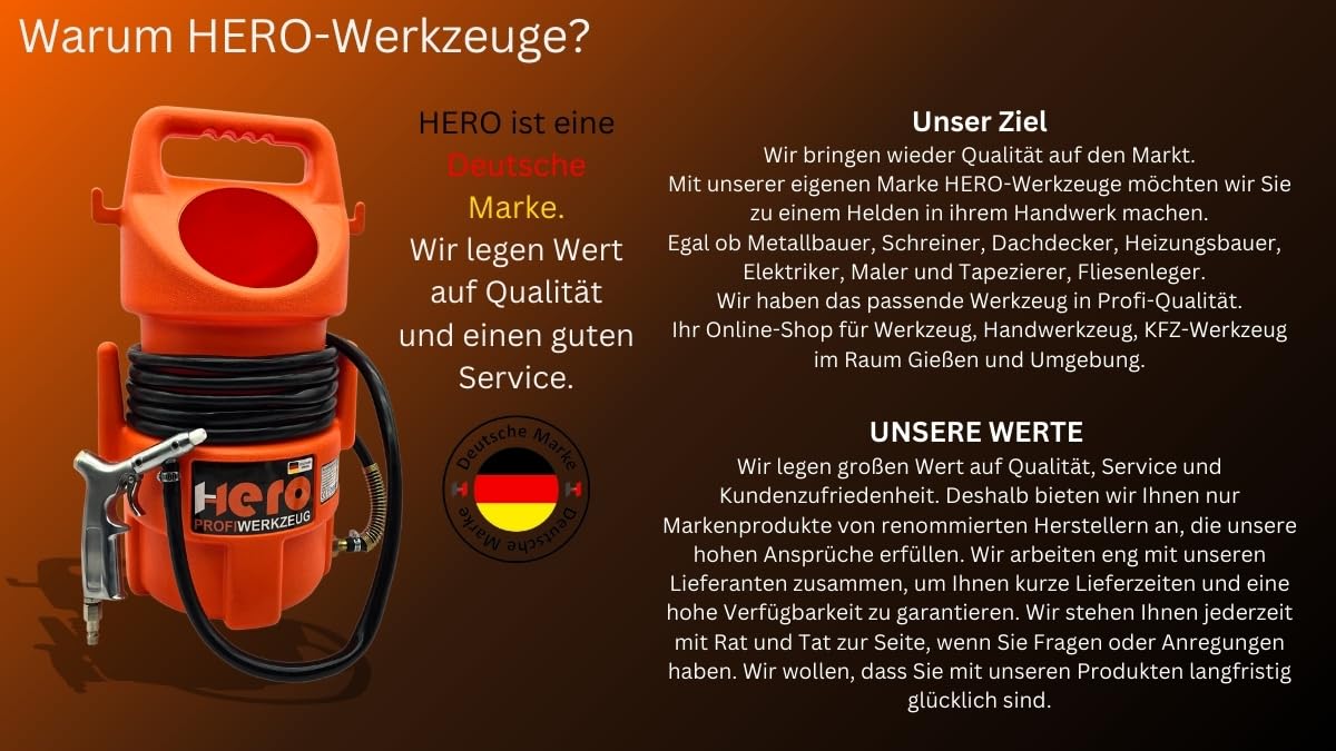 HERO Sandstrahler Druckluft 10L – Mobiles Sandstrahlgerät mit Strahlpistole für Rostentfernung, Reinigung & Oberflächenbearbeitung