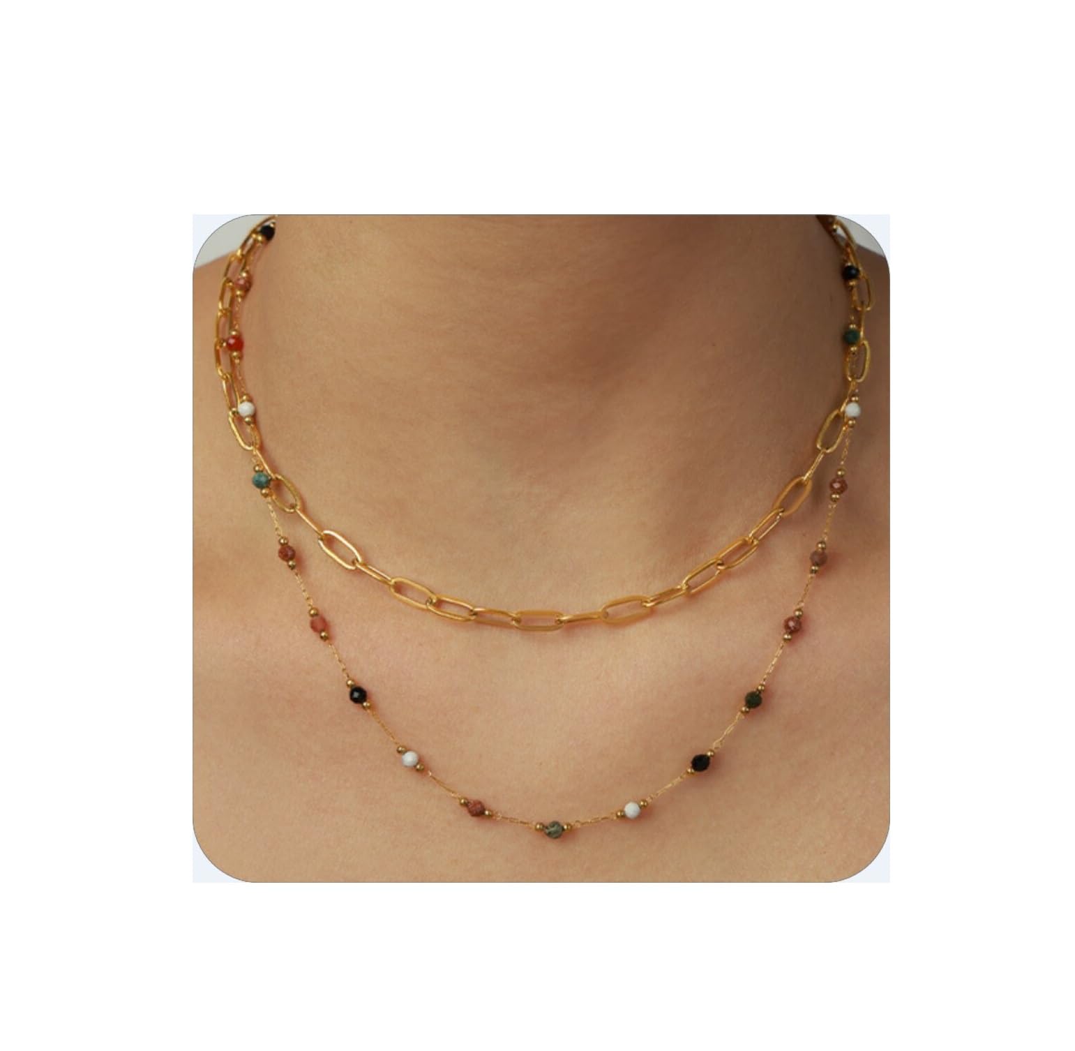 White Birch mix color beads & titanium neclace 2pcs set