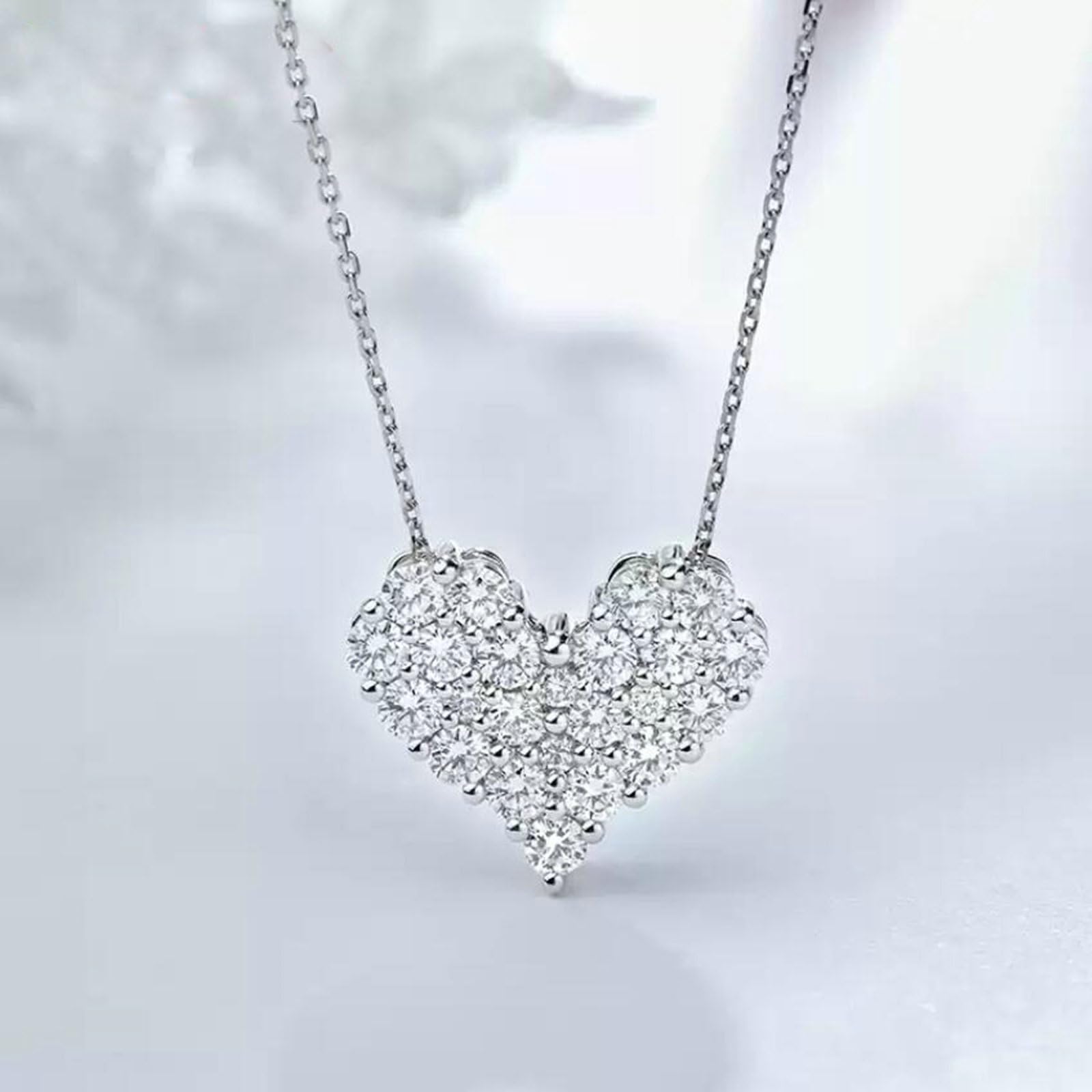 Collar de oro blanco de 9K/14K/18K para mujer, collar de corazón pavé de oro real con diamantes cultivados en laboratorio de 1,5 quilates