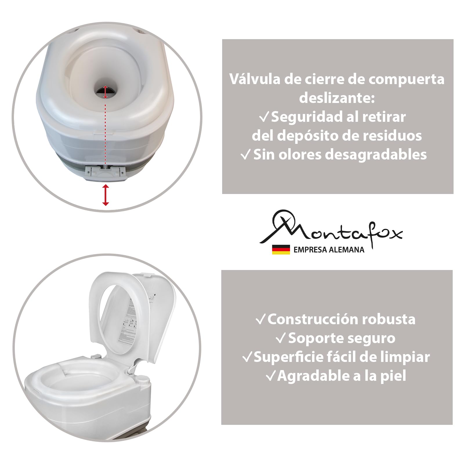 Montafox Inodoro Portátil 24L Jeringa de Limpieza Incluido WC Químico Camping