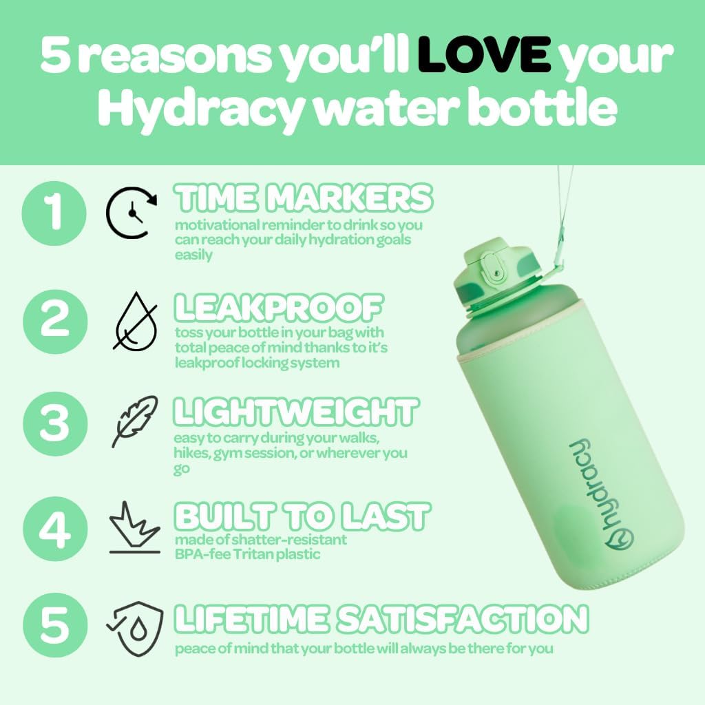Hydracy Water Bottle with Time Marker -Large BPA Free Water Bottle & No Sweat Sleeve -Leak Proof Gym Bottle with Fruit Infuser Strainer & Times to Drink -Ideal for Fitness Sports & Outdoors - Image 2