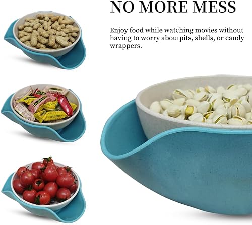 Miniatura 4 de Rvdxur Tazón de pistacho de paja de trigo con almacenamiento de concha, plato de doble plato para servir, plato de frutos secos, almacenamiento para