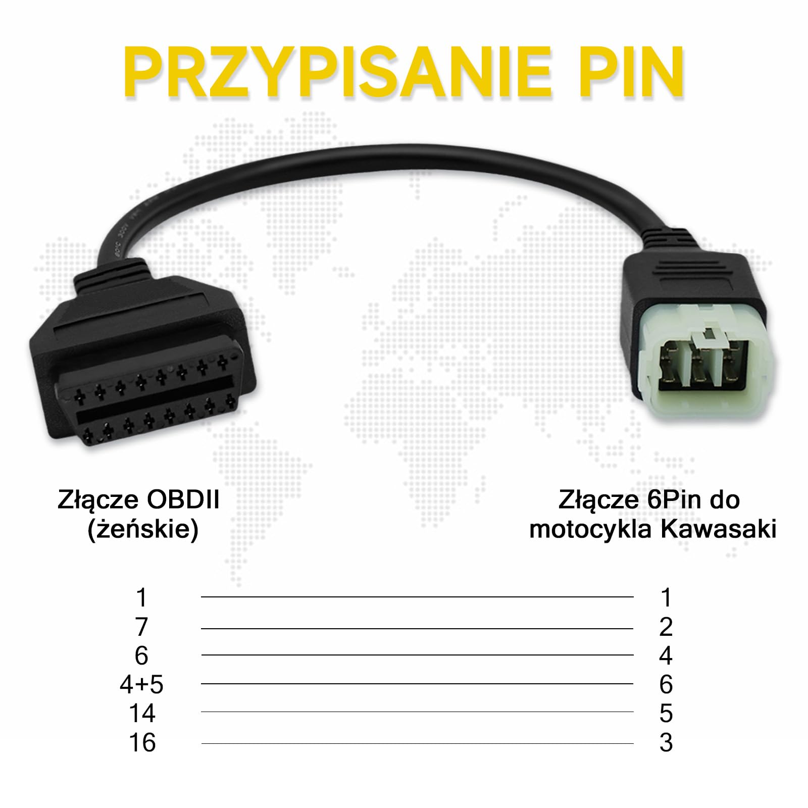 OBD Adapter Pasujący do Motocykla Kawasaki 6-pin do 16-pin Obdii Kabla Narzędzia Diagnostycznego, 6-pinowy Złącze Pasujące do Z900RS/Z800/Z900/Z1000/ZX10R/ZX14R/H2 Motocykl
