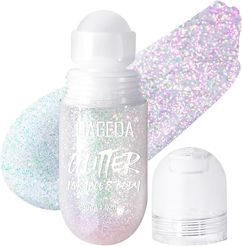 DAGEDA Gel de purpurina corporal, purpurina facial enrollable para maquillaje de sirena, accesorios para festivales, rave, gel holográfico para el