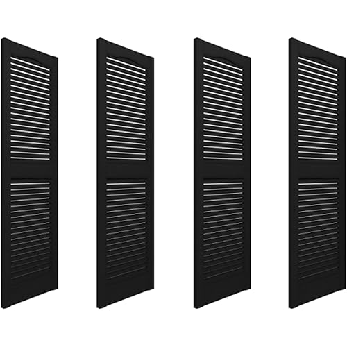 Plastic Development Group 14 x 55 Inch Decorative Exterior Vinyl Faux Louvered Window Shutters with Installation Kit and Instructions, Black (4 Pack)