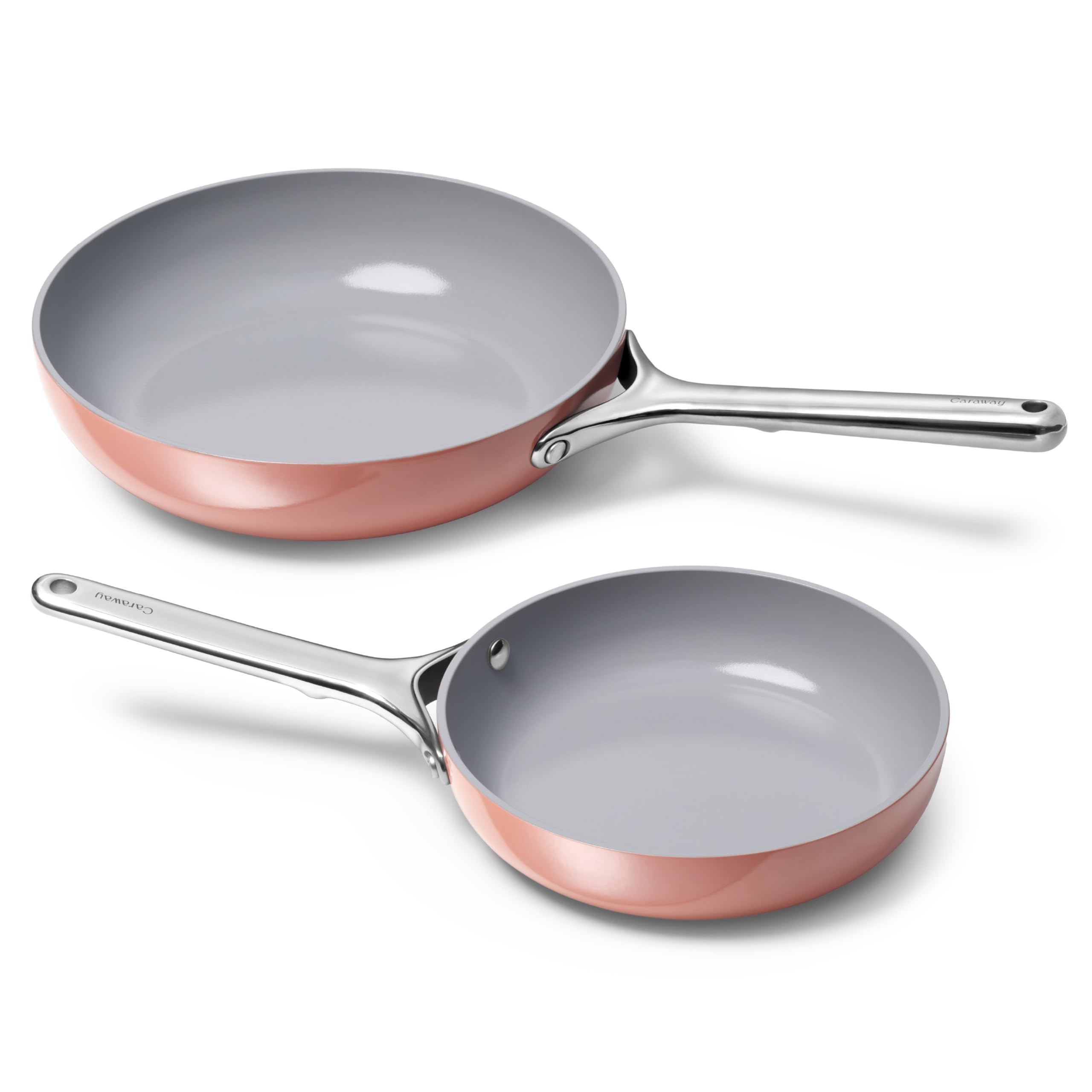 Caraway Fry Pan Duo - Nonstick Ceramic Frying Pan (8" &amp; 10.5”) - Non Toxic, PTFE &amp; PFOA Free - Oven Safe &amp; Compatible with All Stovetops (Gas, Electric &amp; Induction) - Perracotta